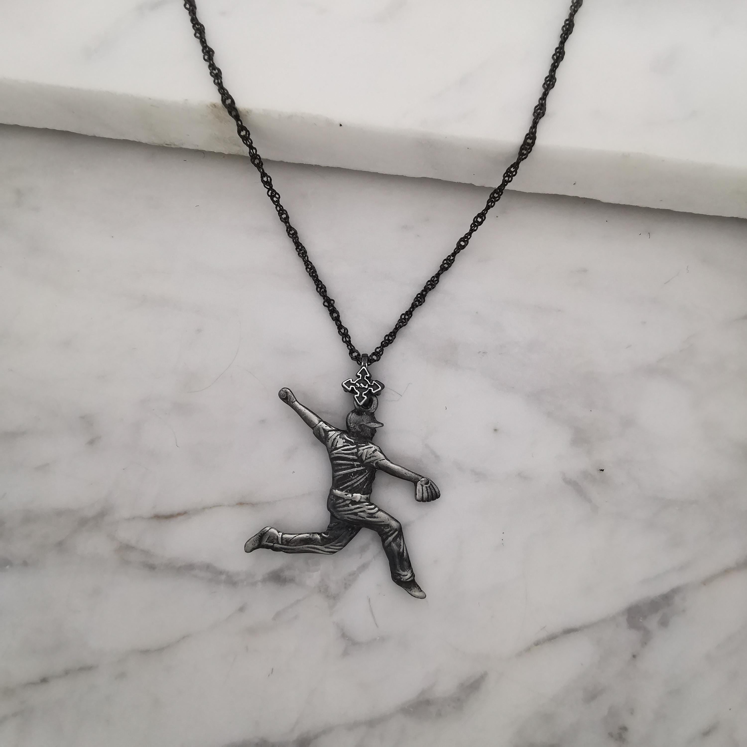 Gift for Baseball Player – Vintage Style 925 Silver Pendant for Men – Handcrafted Sports Jewelry for Coach or Athlete – Necklace