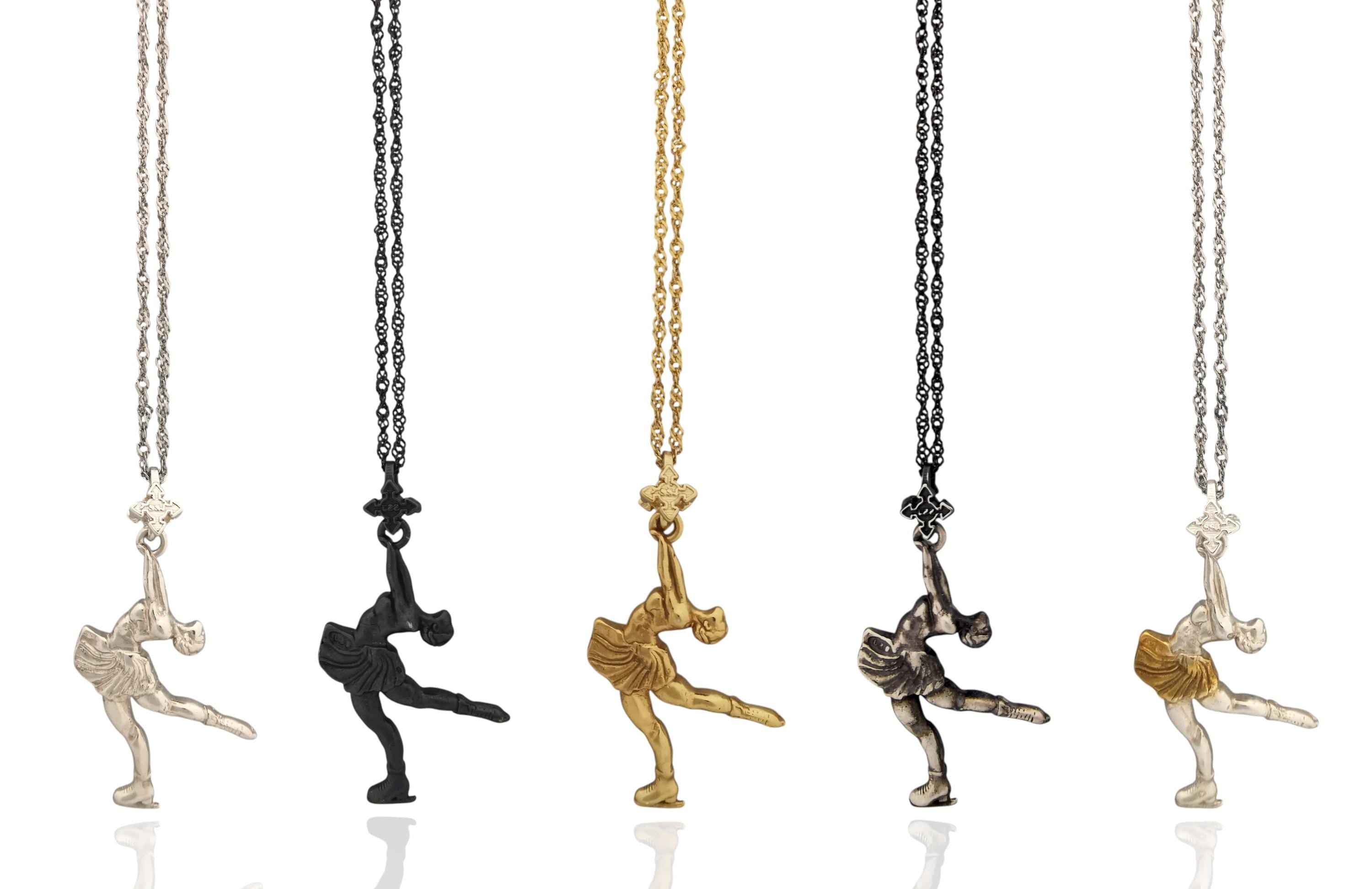 Figure Skating Jewelry Pendant for Women – Gold-Plated 925 Silver Gift – Handcrafted Sport Charm for Ladies on Ice – Necklace