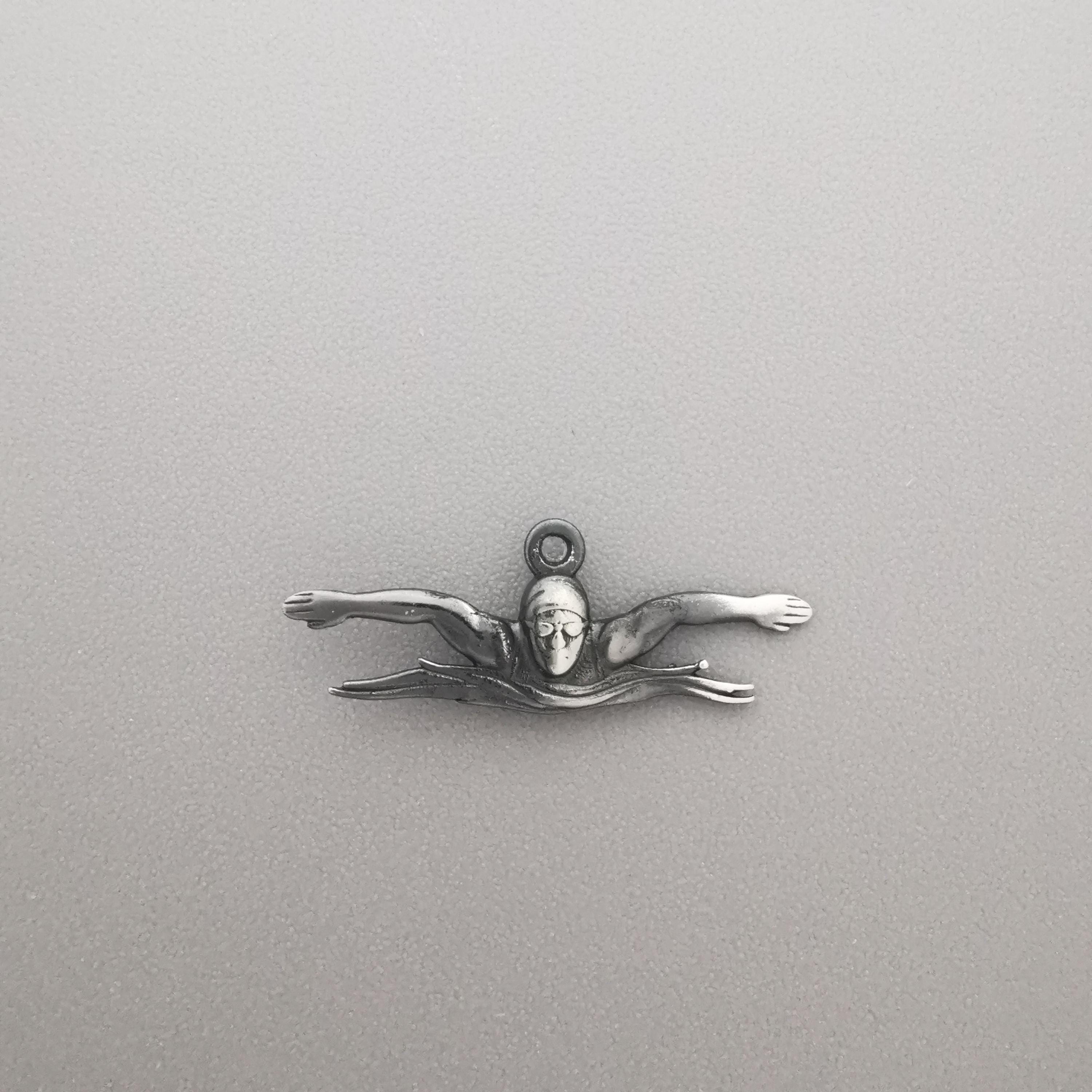 Swimming Jewelry Pendant for Men and Teen Boys – Vintage Style 925 Silver Gift – Sports Accessory for Butterfly Swimmers – Necklace