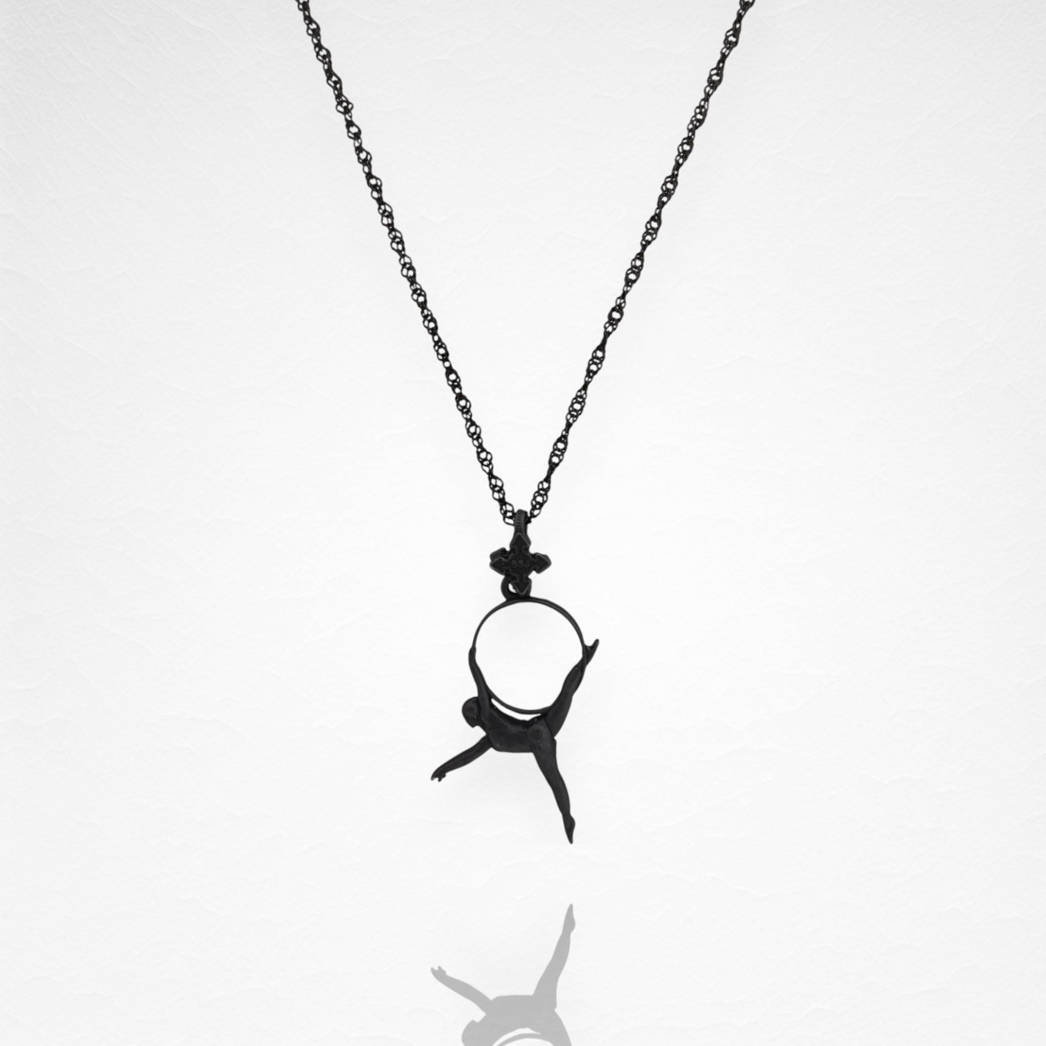 Aerial Hoop Jewelry Pendant for Women – Oxidized Black 925 Silver Gift – Handcrafted Sport Charm for Performers & Aerialists – Necklace