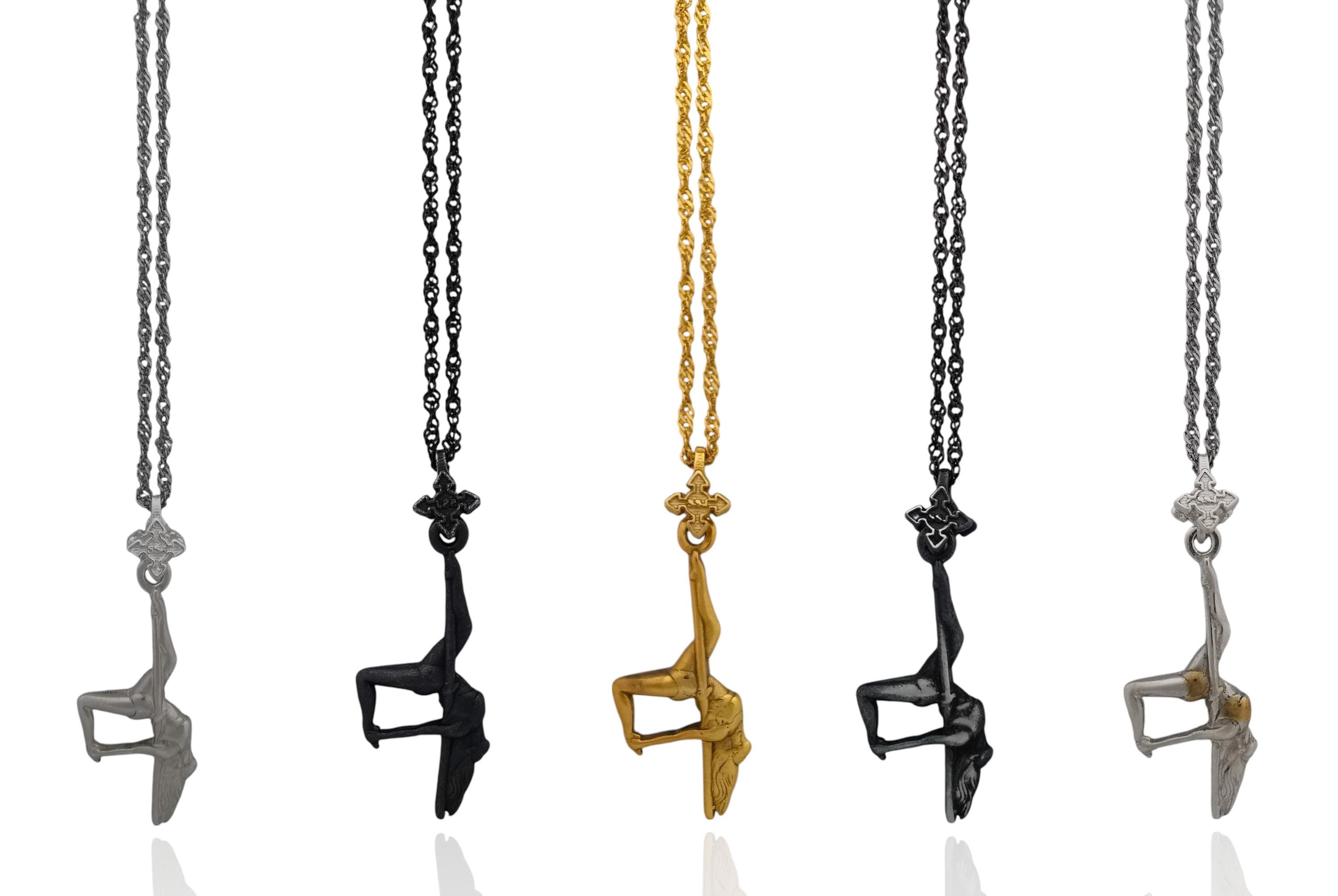 Pole Dance Jewelry – Two-Tone 925 Silver Pendant with Gold Accent – Sensual & Elegant Gift for Women