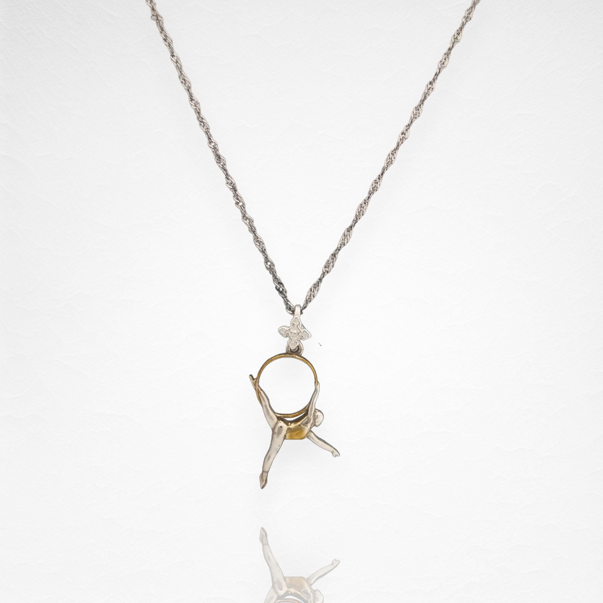 Aerial Hoop Pendant – Two-Tone 925 Silver Necklace with Gold Accent – Graceful Jewelry Gift for Aerial Performers and Elegant Women