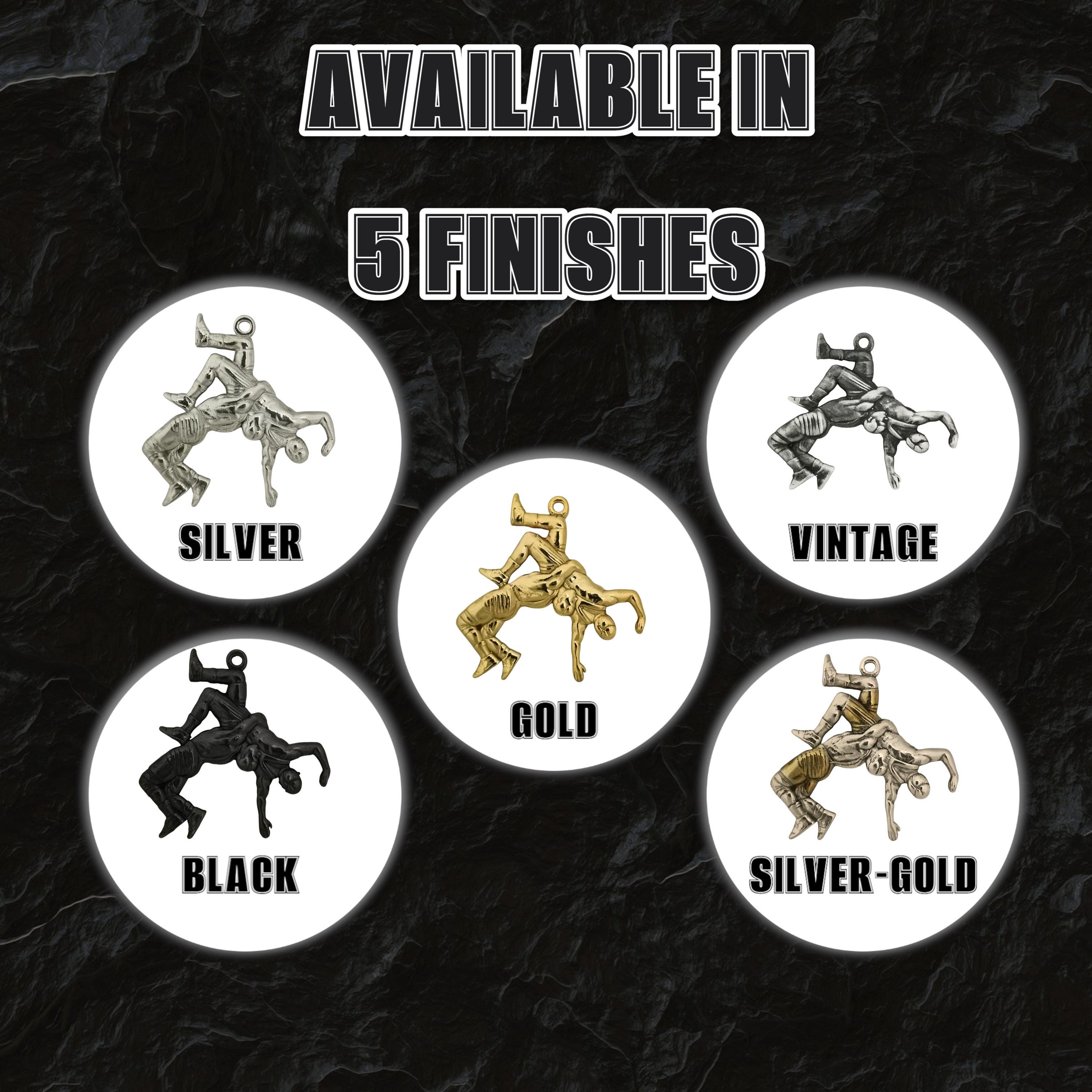 Wrestling Pendant for Men – Blackened 925 Silver Necklace – Rugged Gift for Athlete, Coach, or Fan – Great for Birthdays or Competitions