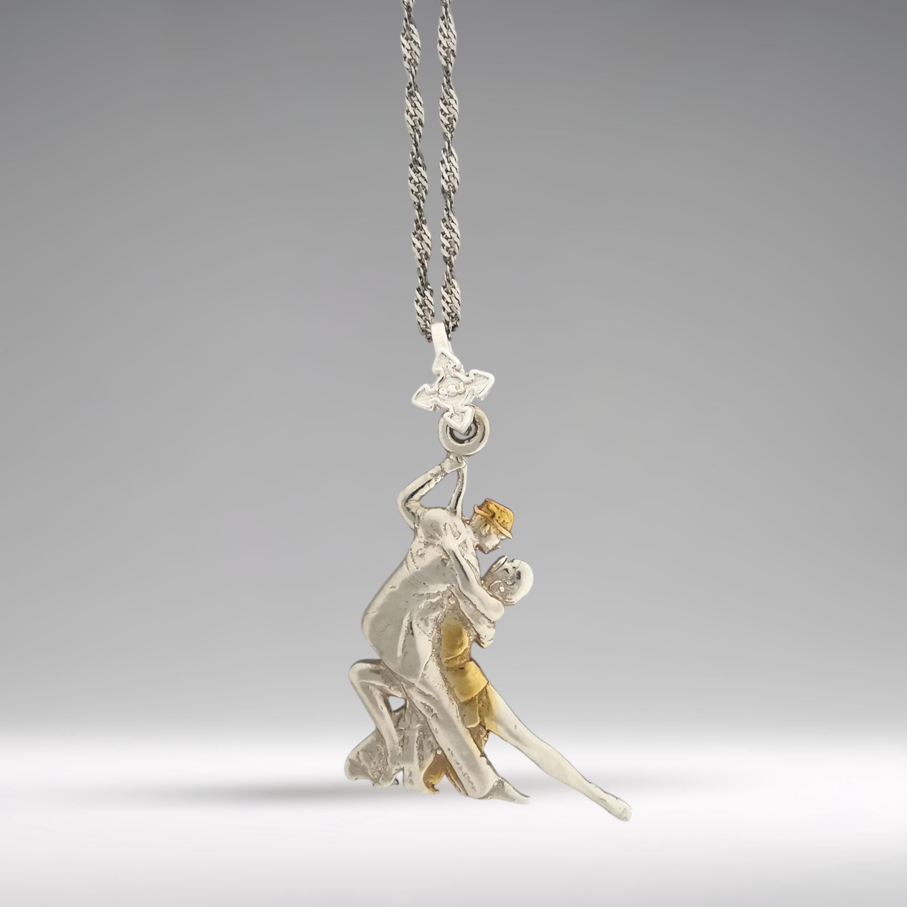 Dance Jewelry Pendant for Women – 925 Silver with Partial Gold Plating Gift – Tango Salsa Charm for Couples, Dancers & Artists – Necklace