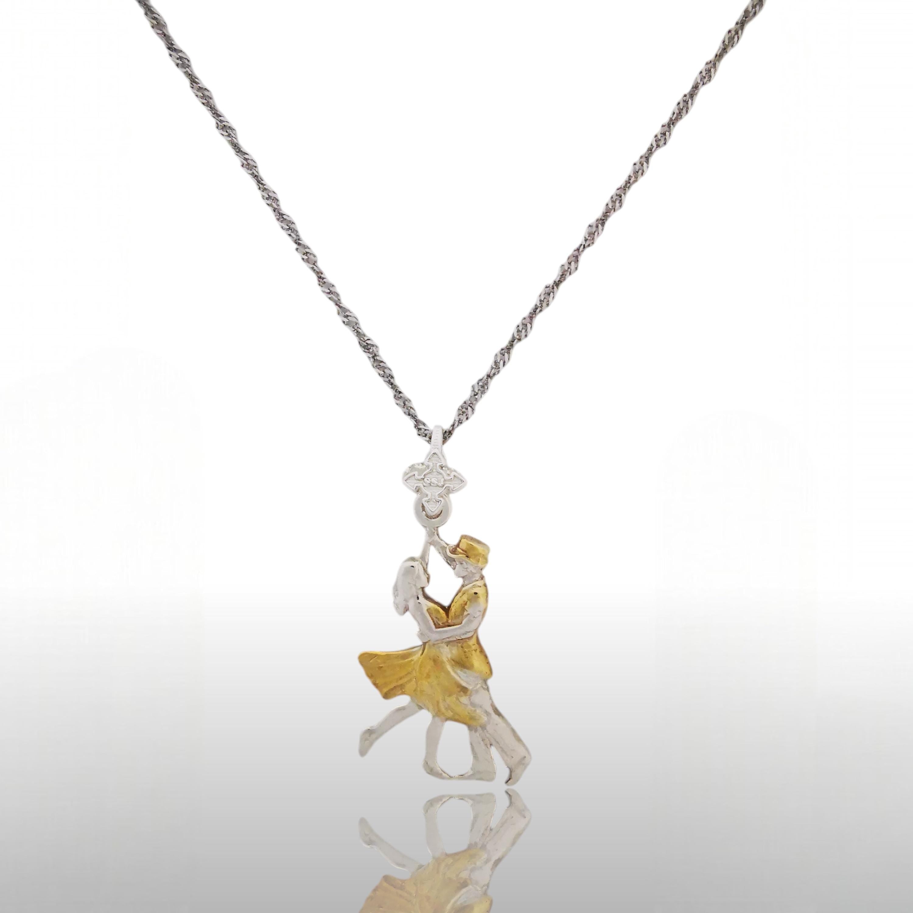 Tango Jewelry Pendant for Women – Silver with Gold Detail 925 Gift – Latin Dance Sports Accessory for Ballroom Dancers – Necklace