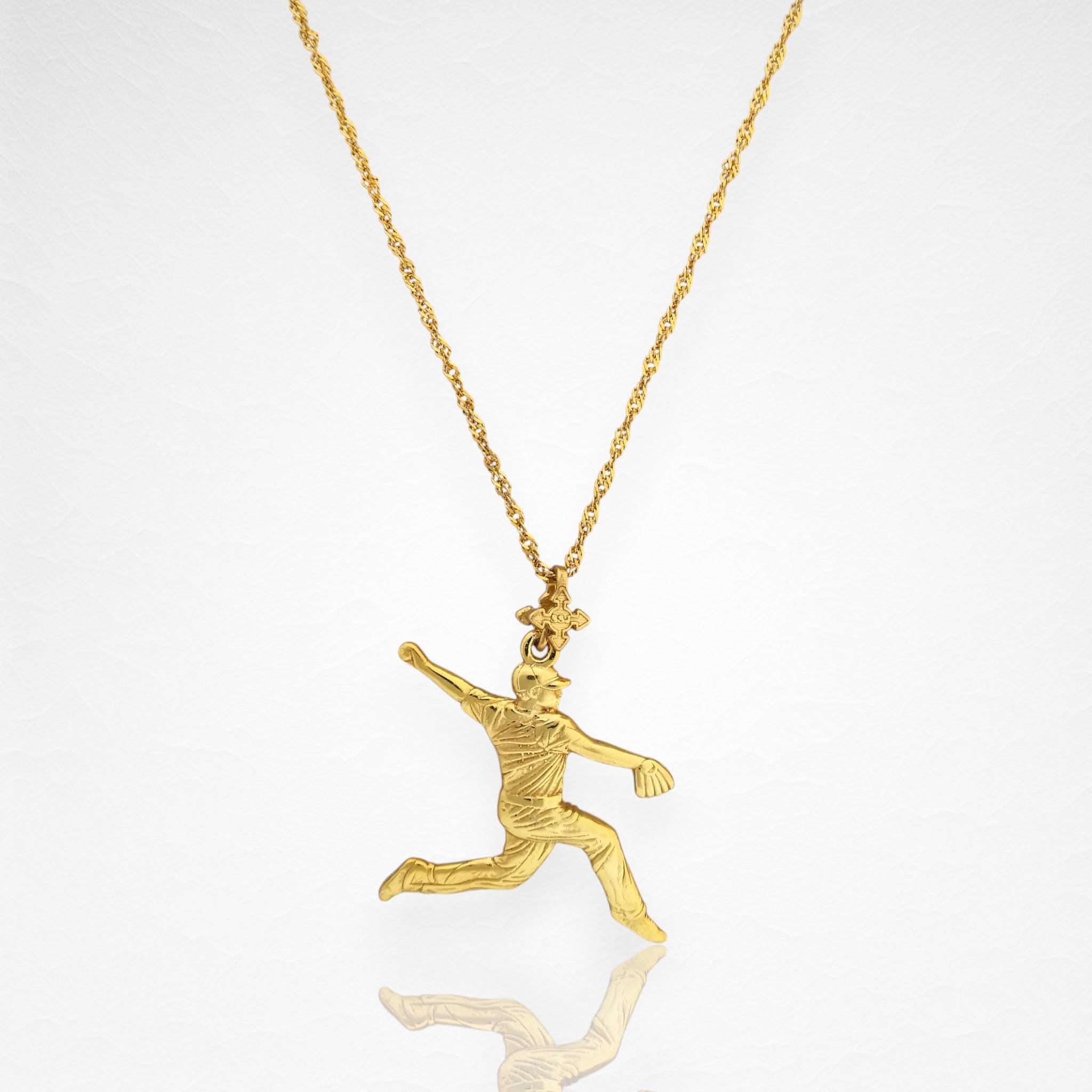 Baseball Jewelry Pendant for Men – Gold-Plated 925 Silver Gift – Handcrafted Sport Charm for Players & Pitchers – Necklace