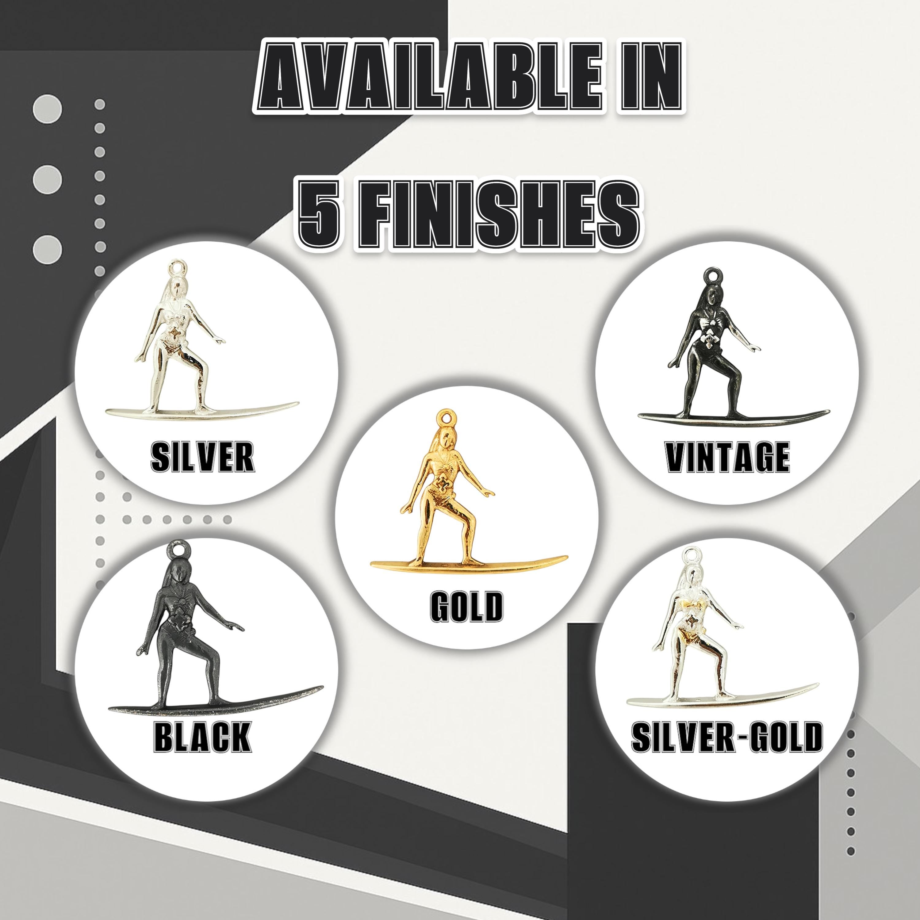 Surf Pendant for Women – 925 Silver with Gold Detail – Two-Tone Ocean Jewelry Gift for Surfer Girls – Handmade Beach Charm – Necklace