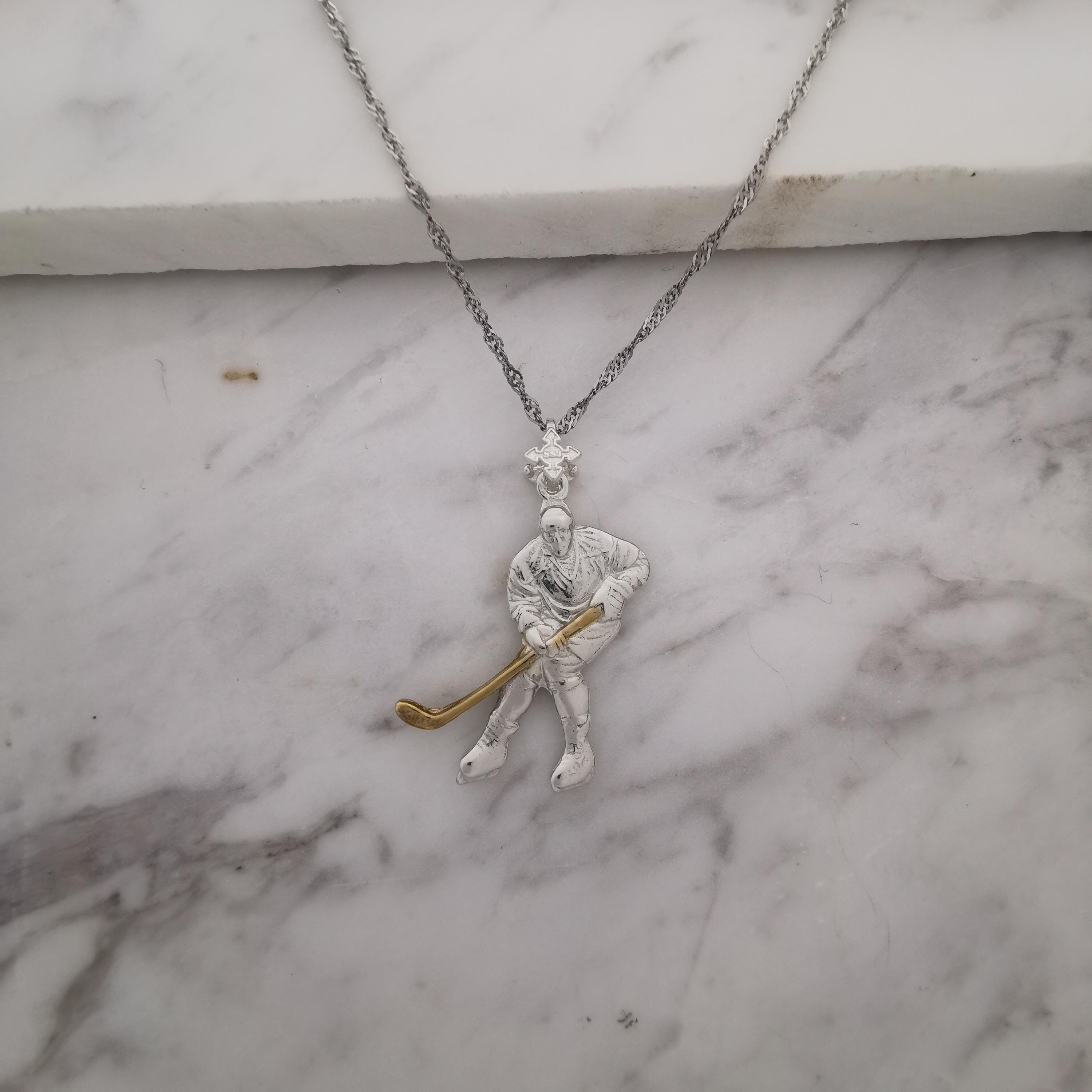 Ice Hockey Jewelry Pendant for Men – 925 Silver with Partial Gold Plating – Handcrafted Sport Charm for Players – Necklace