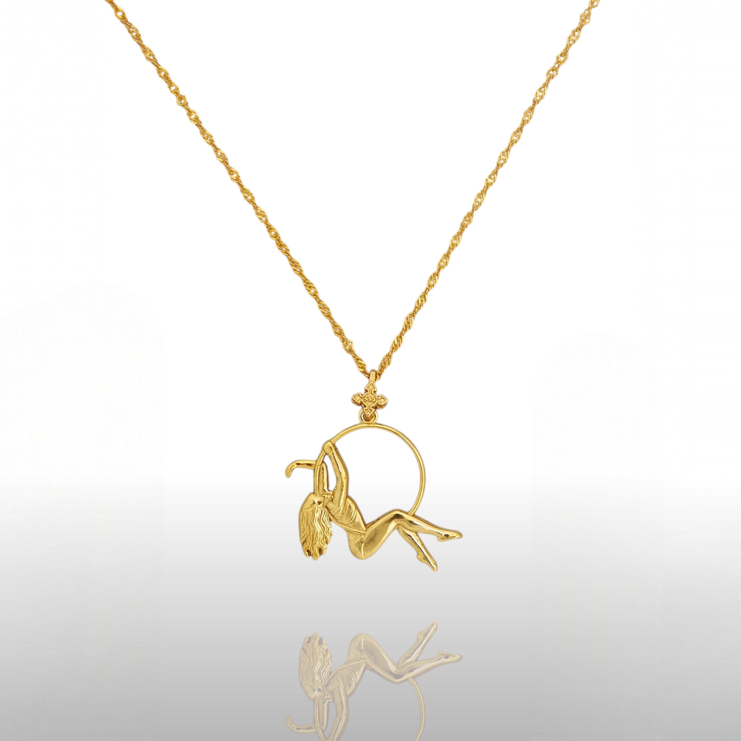 Aerial Hoop Pendant in Gold – 925 Silver Necklace for Women – Graceful Jewelry Gift for Aerialists, Dancers, and Free Spirits