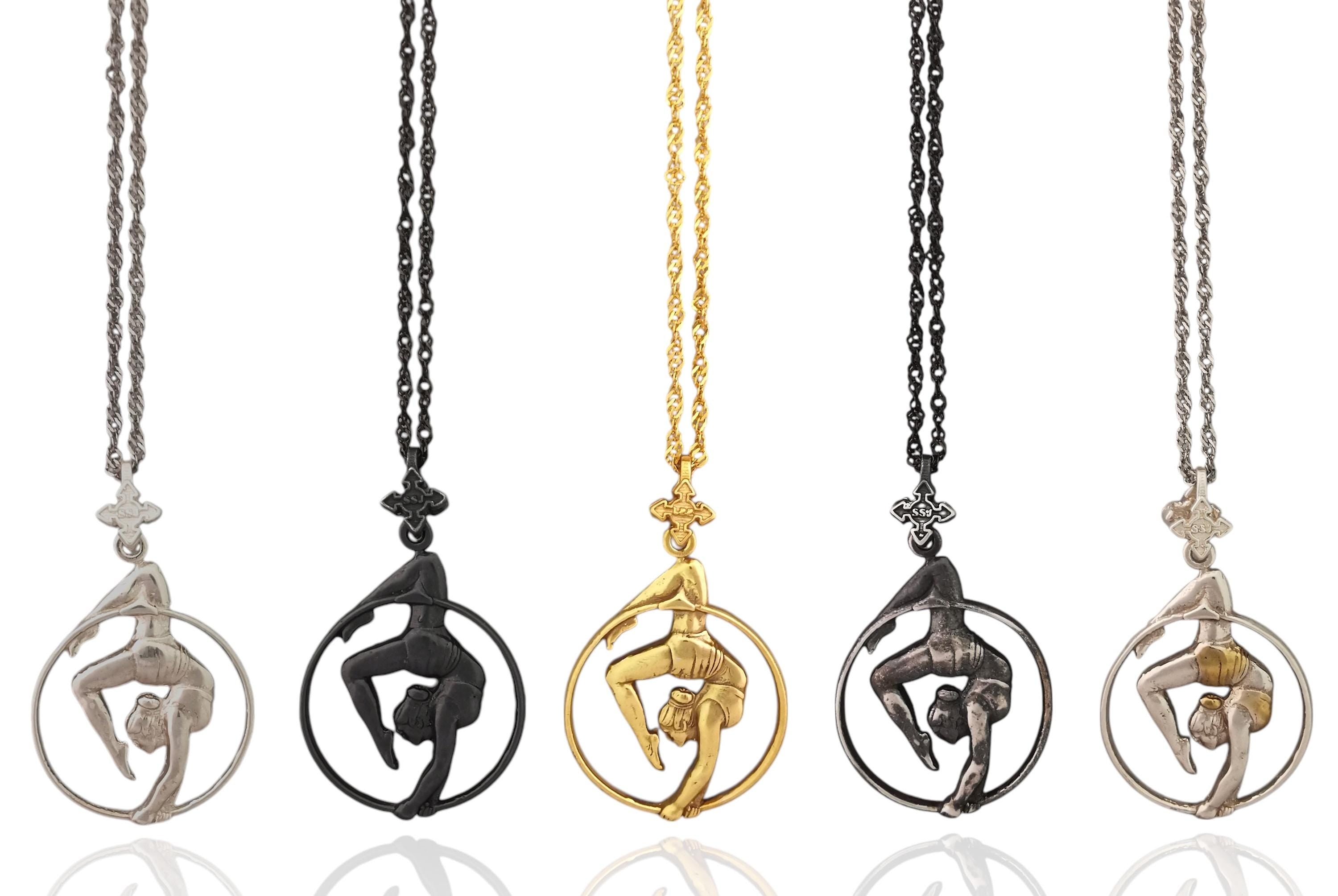 Aerial Hoop Pendant – Two-Tone 925 Silver Necklace with Gold Accent – Graceful Jewelry Gift for Aerial Performers and Elegant Women