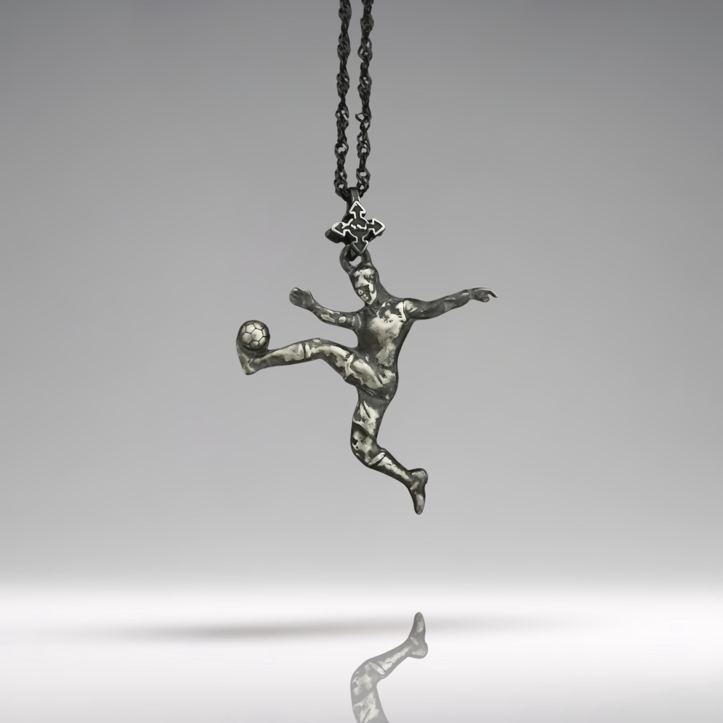 Football Soccer Jewelry Pendant for Men and Teen Boys – Vintage Style 925 Silver Gift – Patinated Sports Accessory for Players – Necklace
