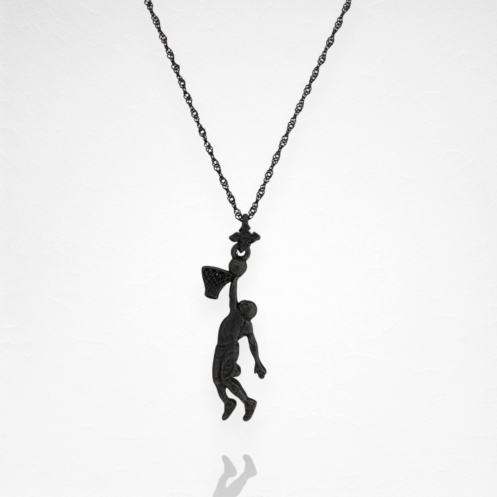 Basketball Dunk Pendant for Men – Oxidized Black 925 Silver Jewelry Gift for Players, Coaches & Fans – Sports Necklace