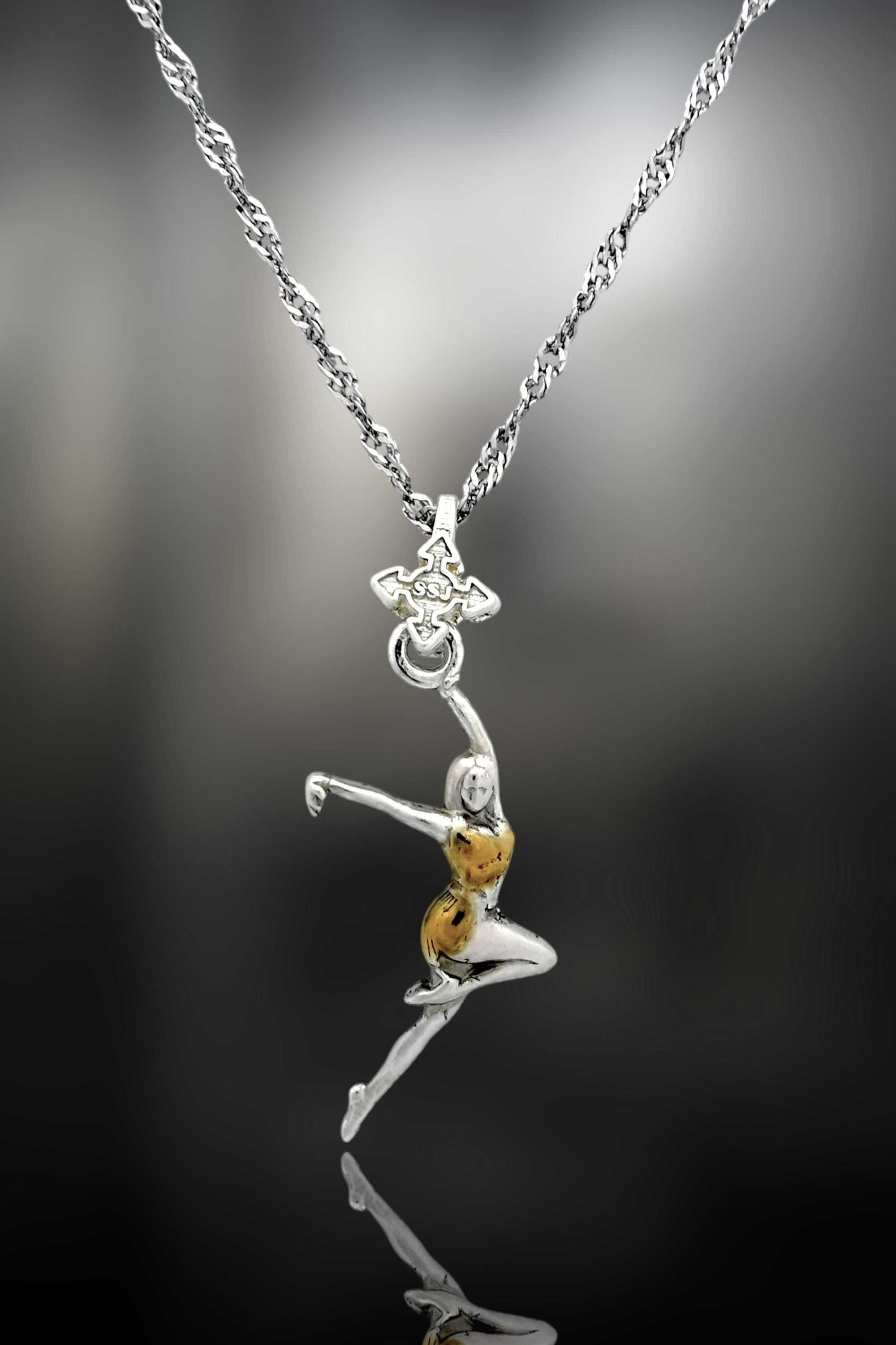 Latin Dance Jewelry Pendant for Women – 925 Silver with Partial Gold Plating Gift – Elegant Two-Tone Sports Accessory for Dancers – Necklace
