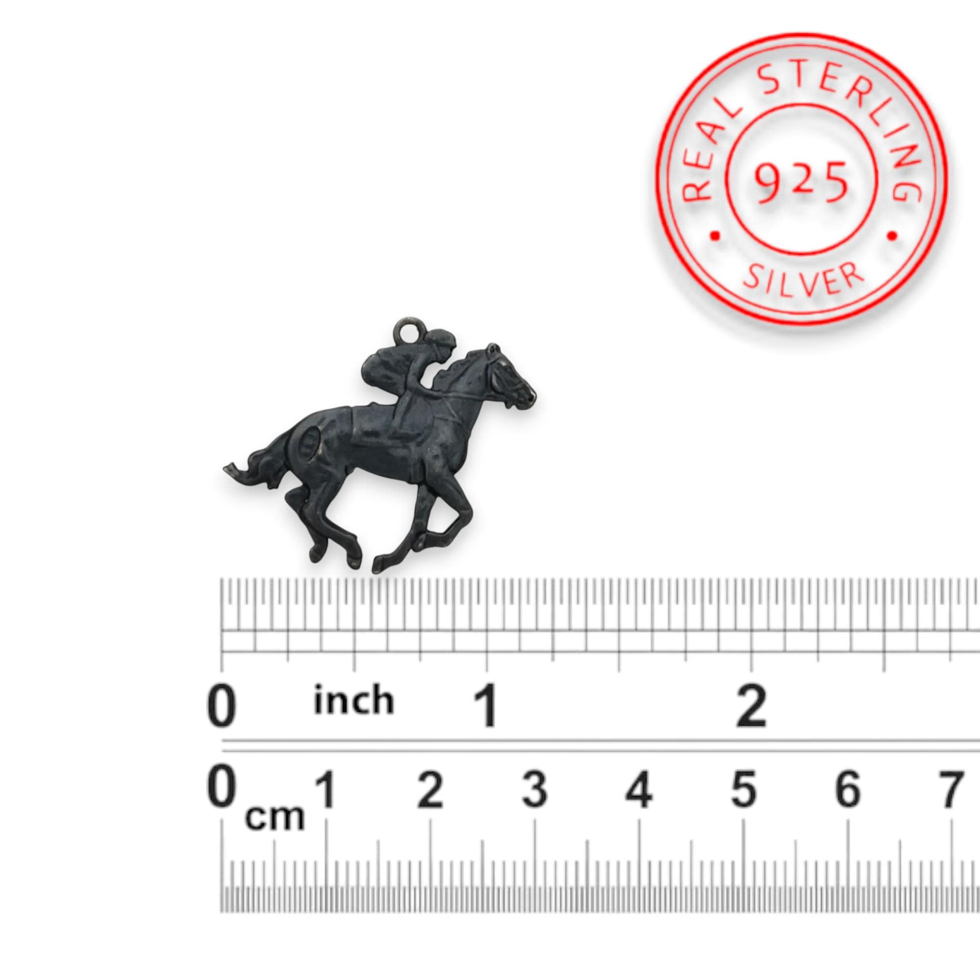 Horse Riding Jewelry Pendant for Men – Oxidized Black 925 Silver Gift – Bold Equestrian Sports Accessory for Riders – Necklace