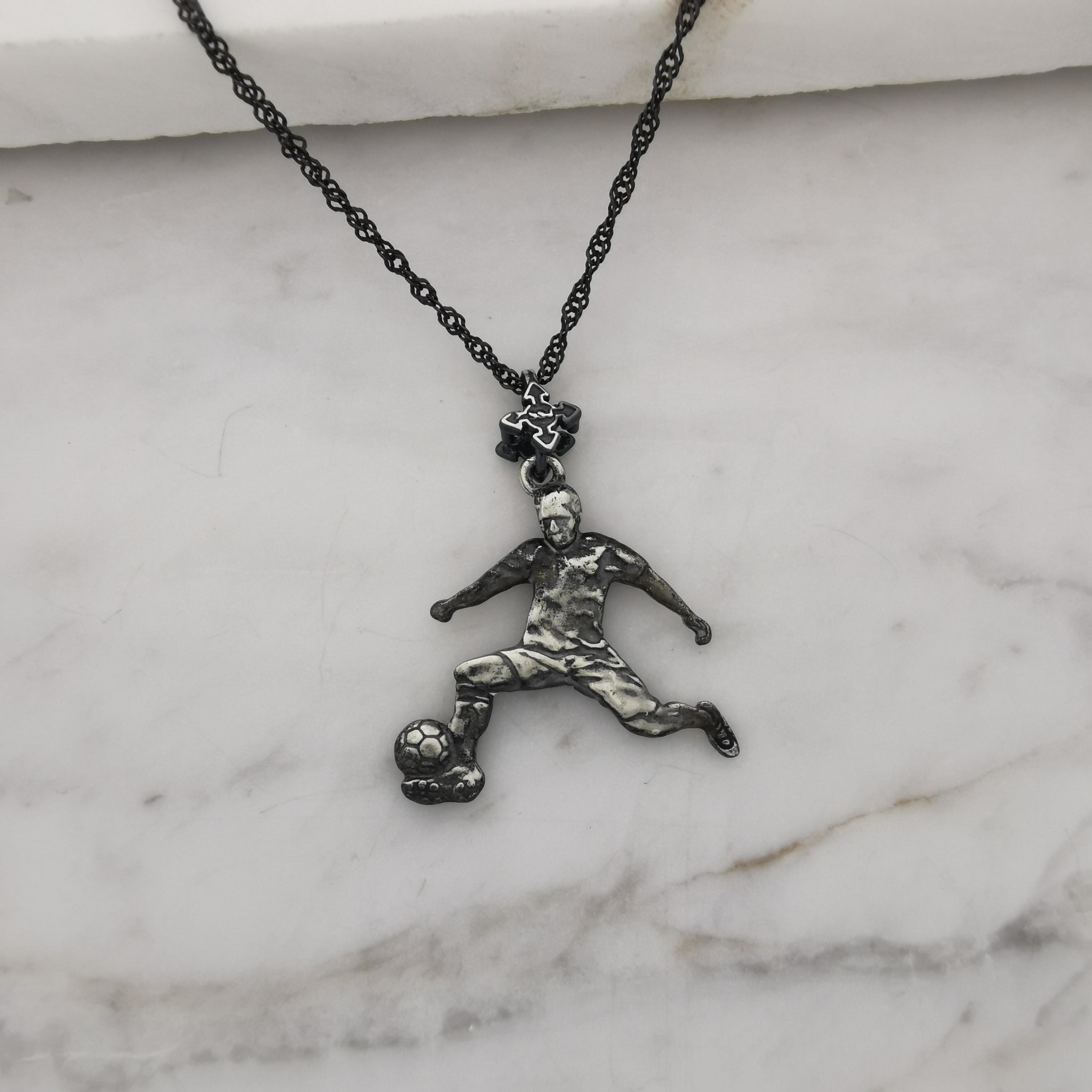 Football (Soccer) Jewelry Pendant for Men – Vintage Style 925 Silver Gift – Handcrafted Sport Charm for Players – Necklace