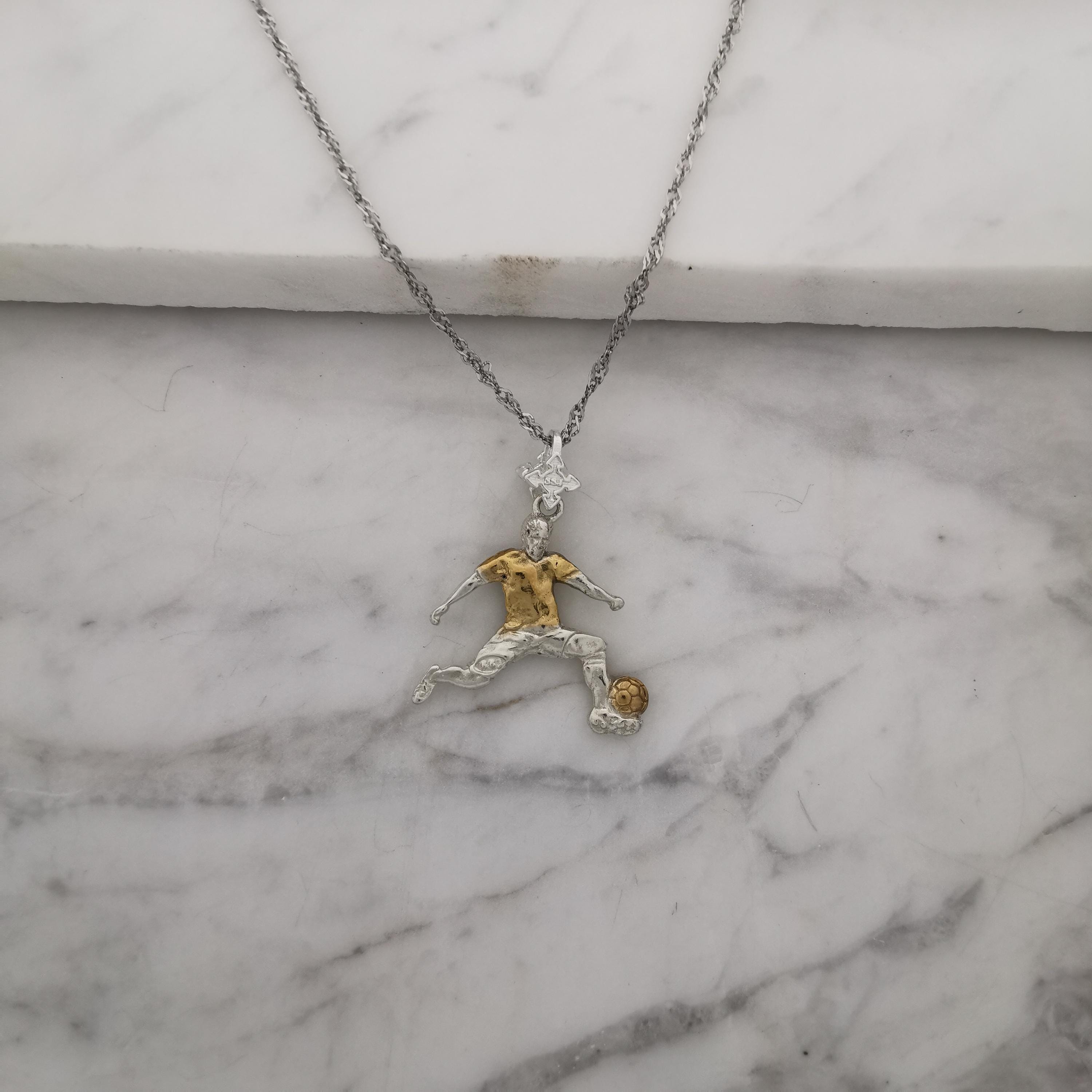 Football (Soccer) Jewelry Pendant for Men – 925 Silver with Partial Gold Plating – Handcrafted Sport Charm for Players – Necklace