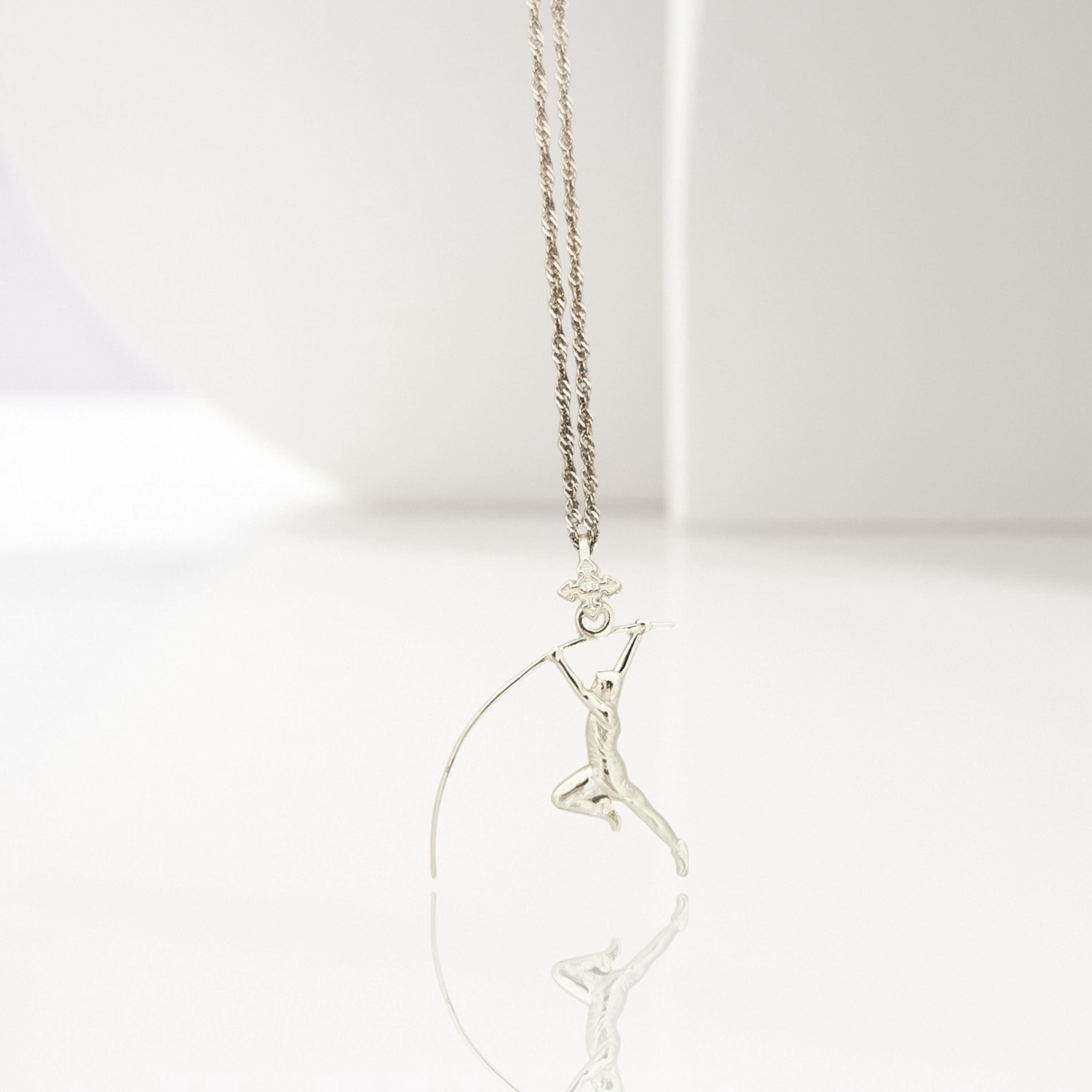 Pole Vault Pendant for Men – 925 Sterling Silver Sports Jewelry – Track and Field Necklace Gift for Athlete, Coach or Competition Day