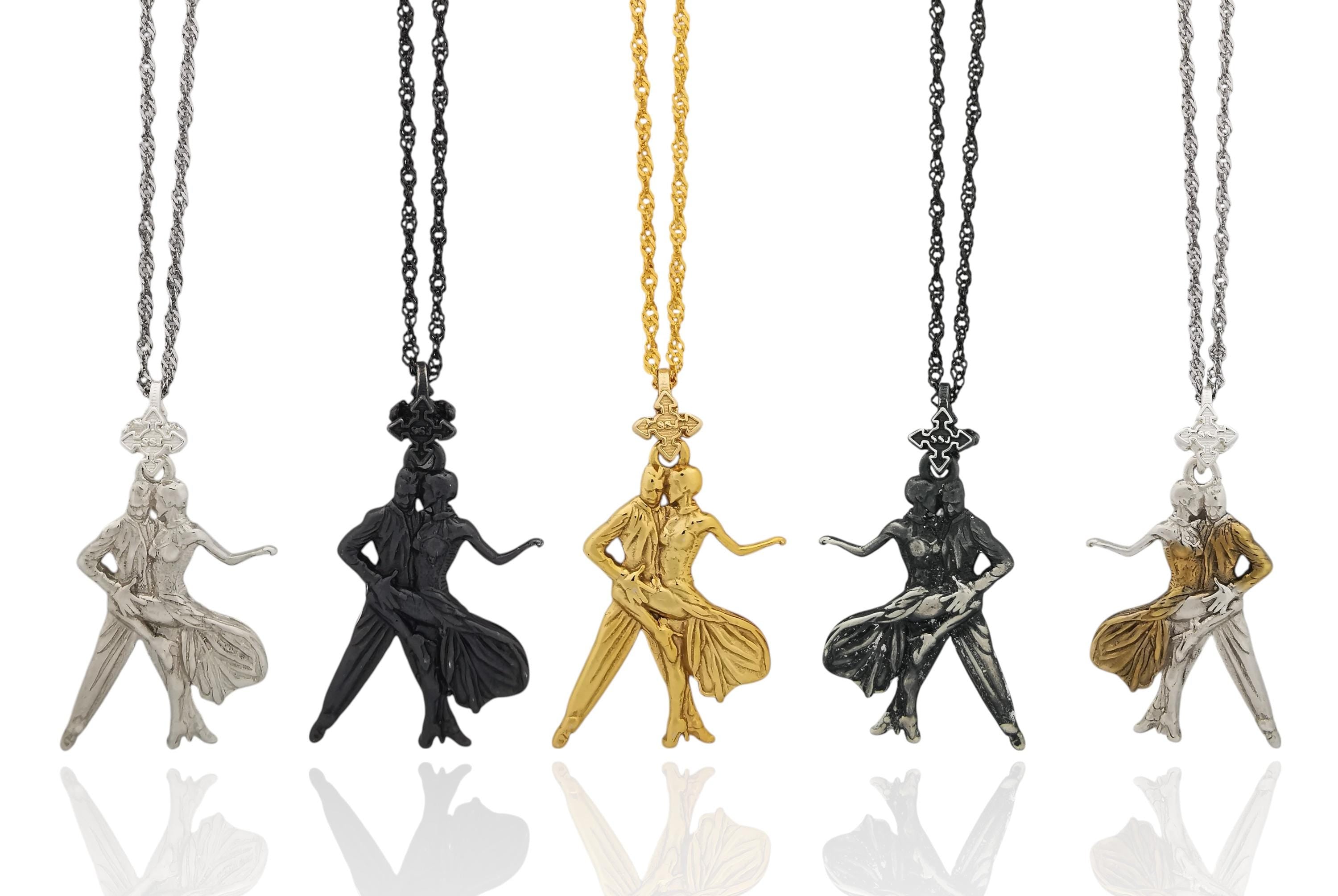 Tango Jewelry Pendant for Women – Silver with Partial Gold Plating 925 Gift – Elegant Latin Dance Accessory for Ballroom Lovers Necklace