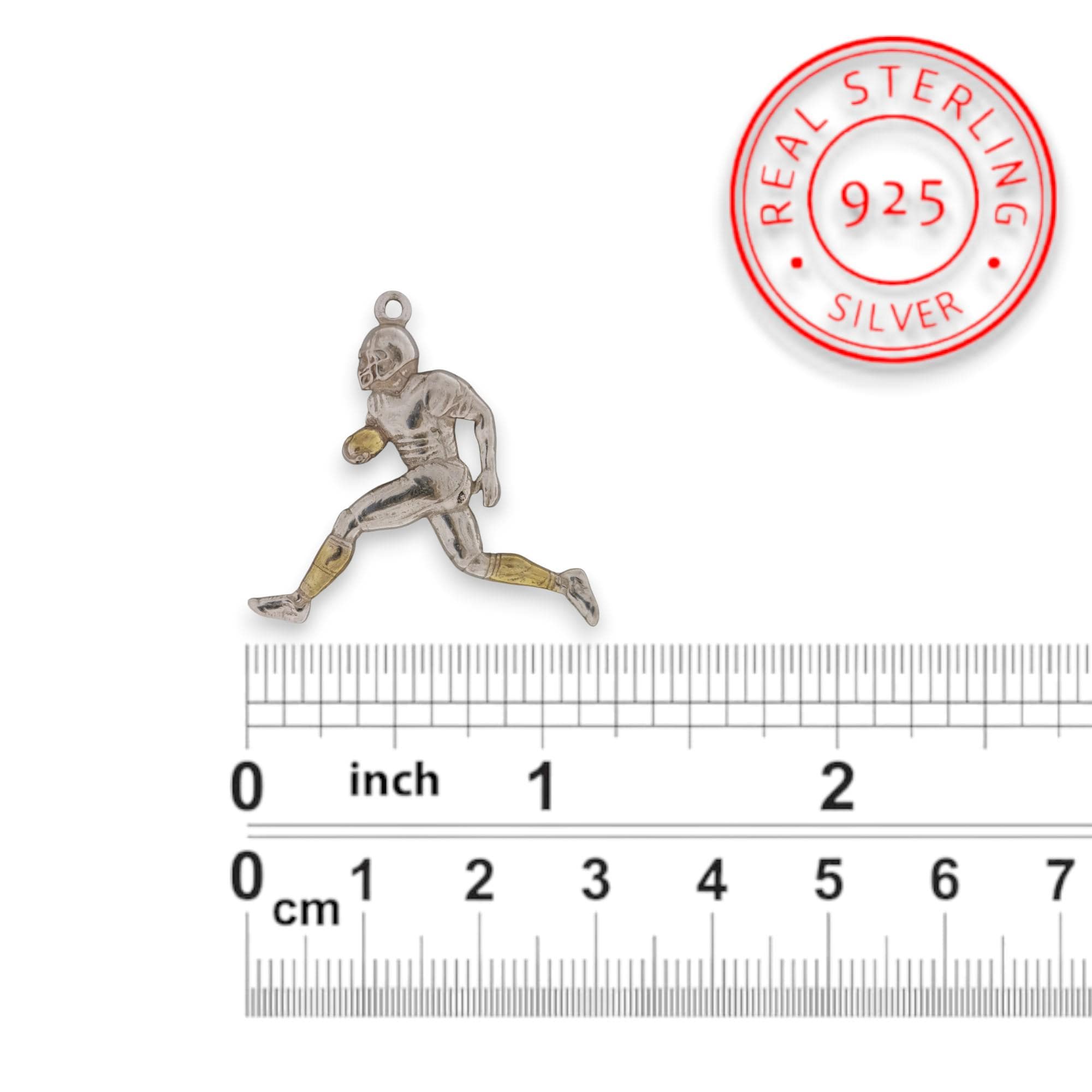 American Football Jewelry Pendant for Men – Silver with Partial Gold Plating 925 Gift Elegant Two-Tone Sports Accessory for Players Necklace