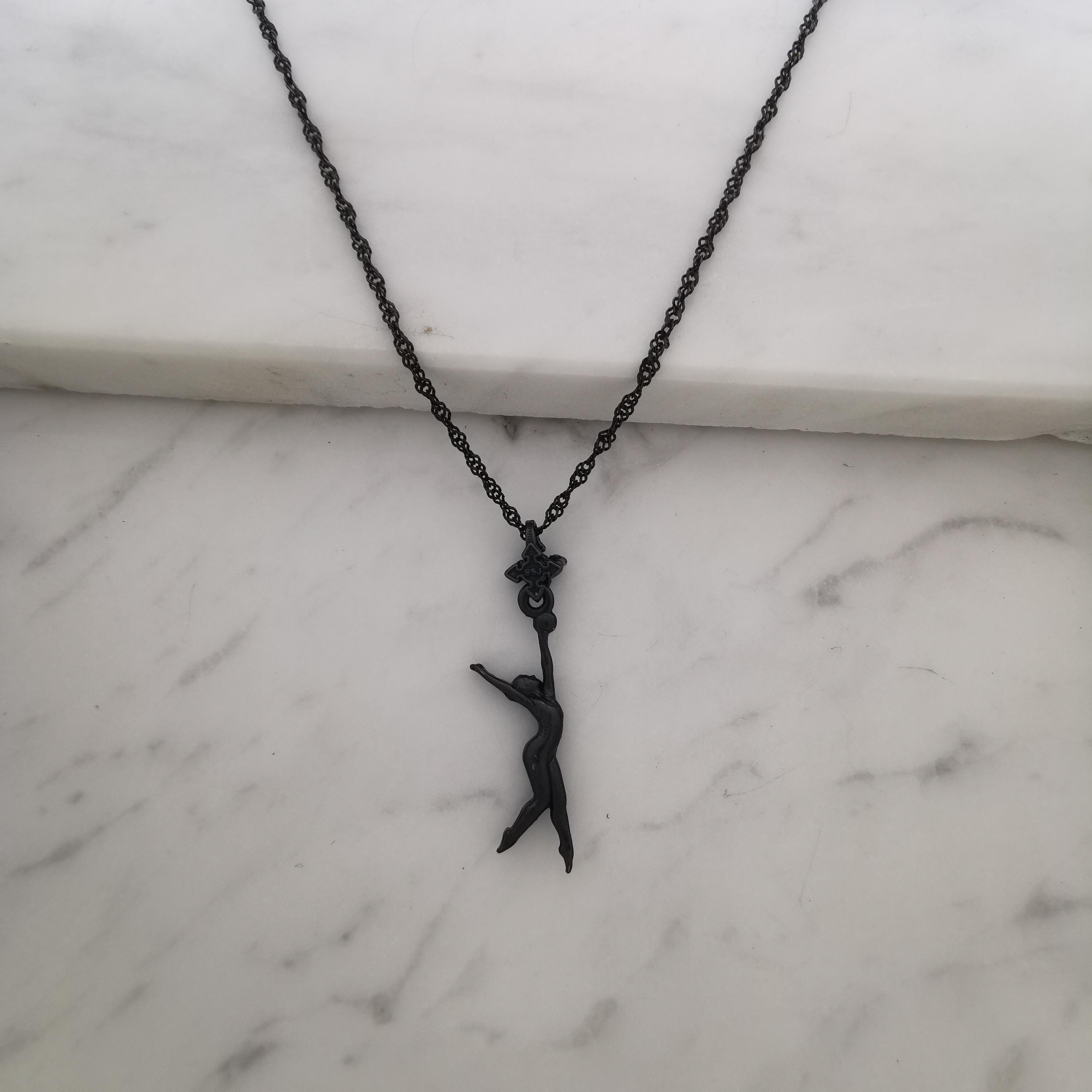 Rhythmic Gymnastics Jewelry Pendant for Women – Oxidized Black 925 Silver Gift – Ball Routine Charm for Dancers & Athletes – Necklace