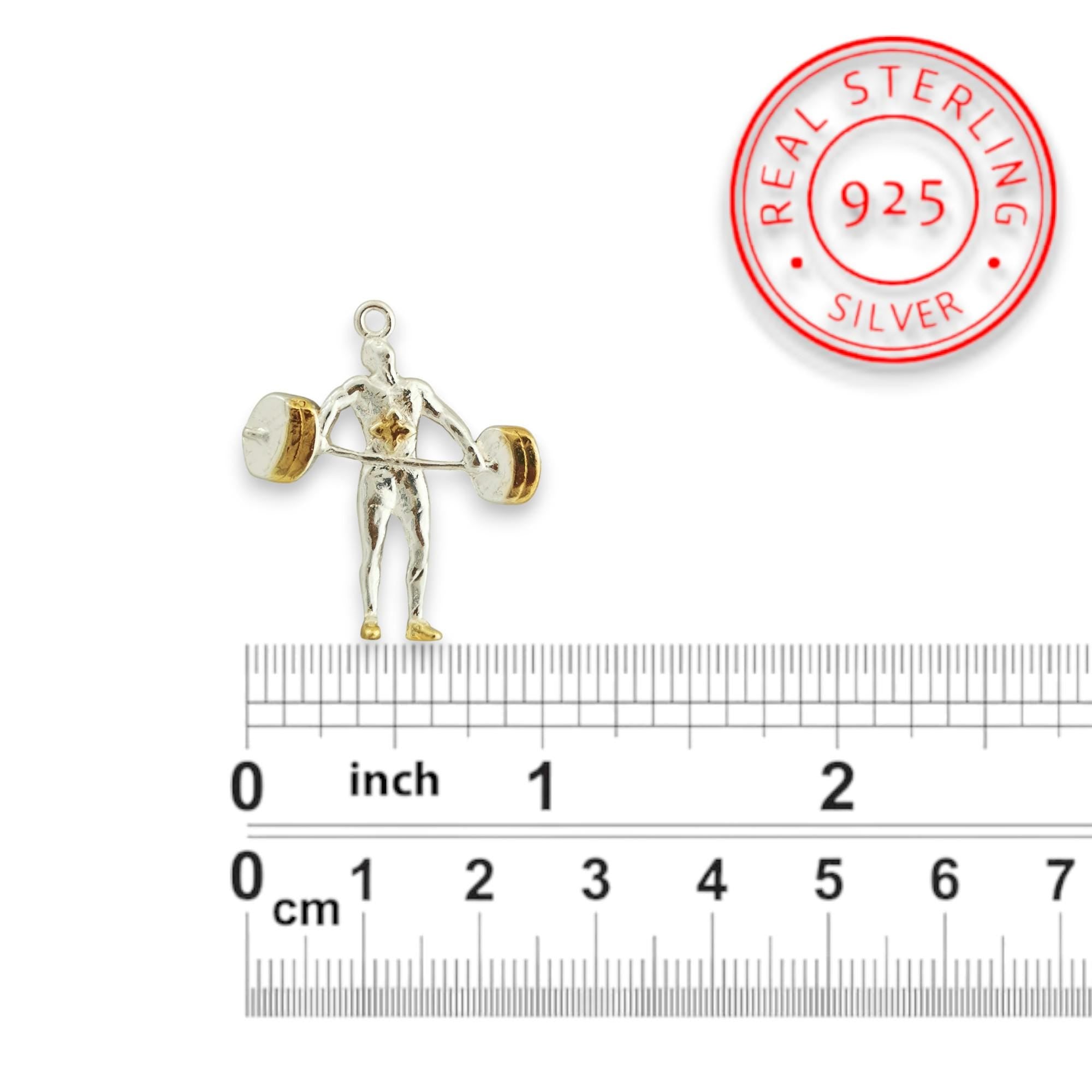 Weightlifting Pendant for Men Two-Tone 925 Silver Jewelry with Gold Detail Gym Charm Gift for Bodybuilders, Coaches & Fitness Fans Necklace