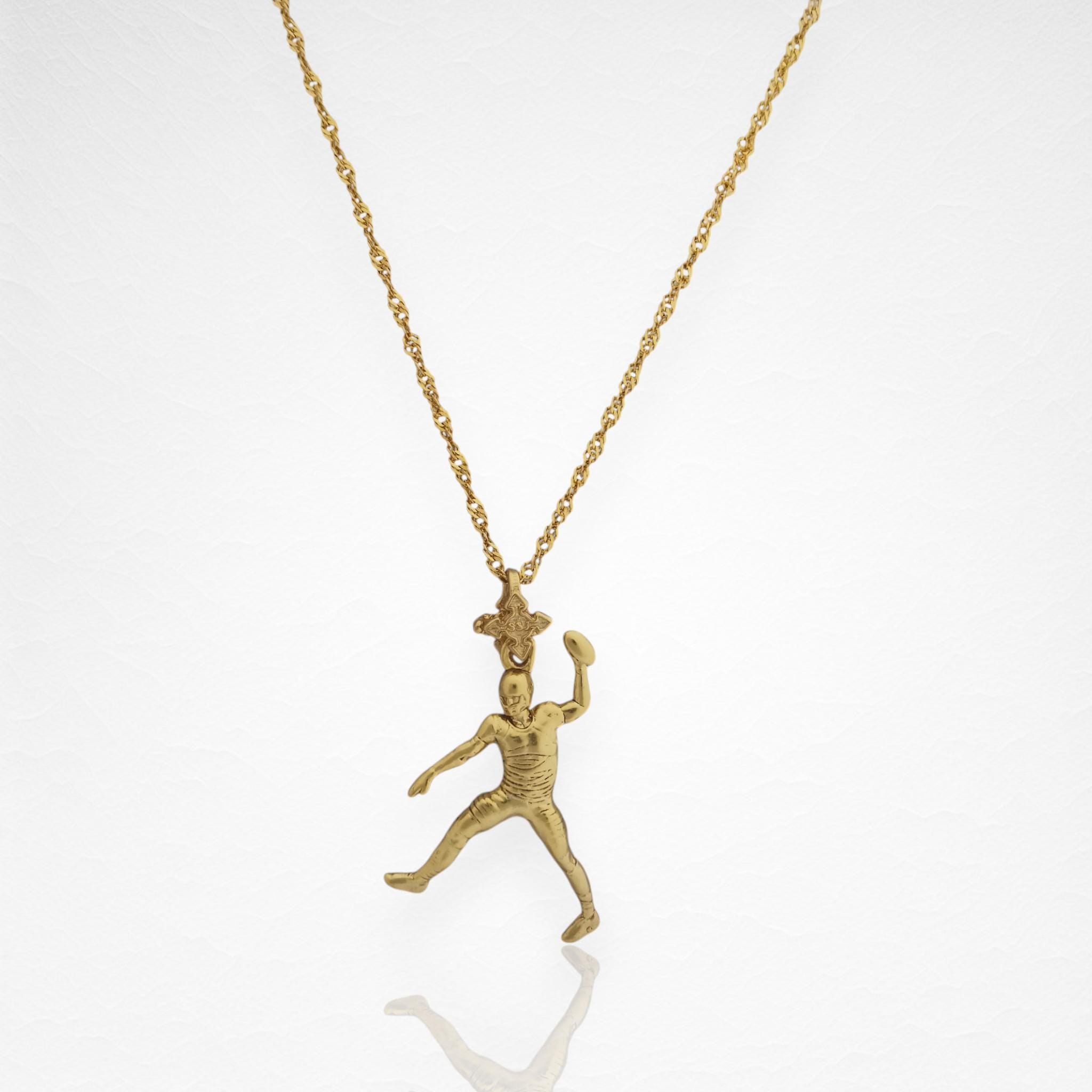 American Football Jewelry Pendant for Men Gold-Plated 925 Silver Gift for Players, Athletes & Fans, Handcrafted Sports Necklace for Game Day