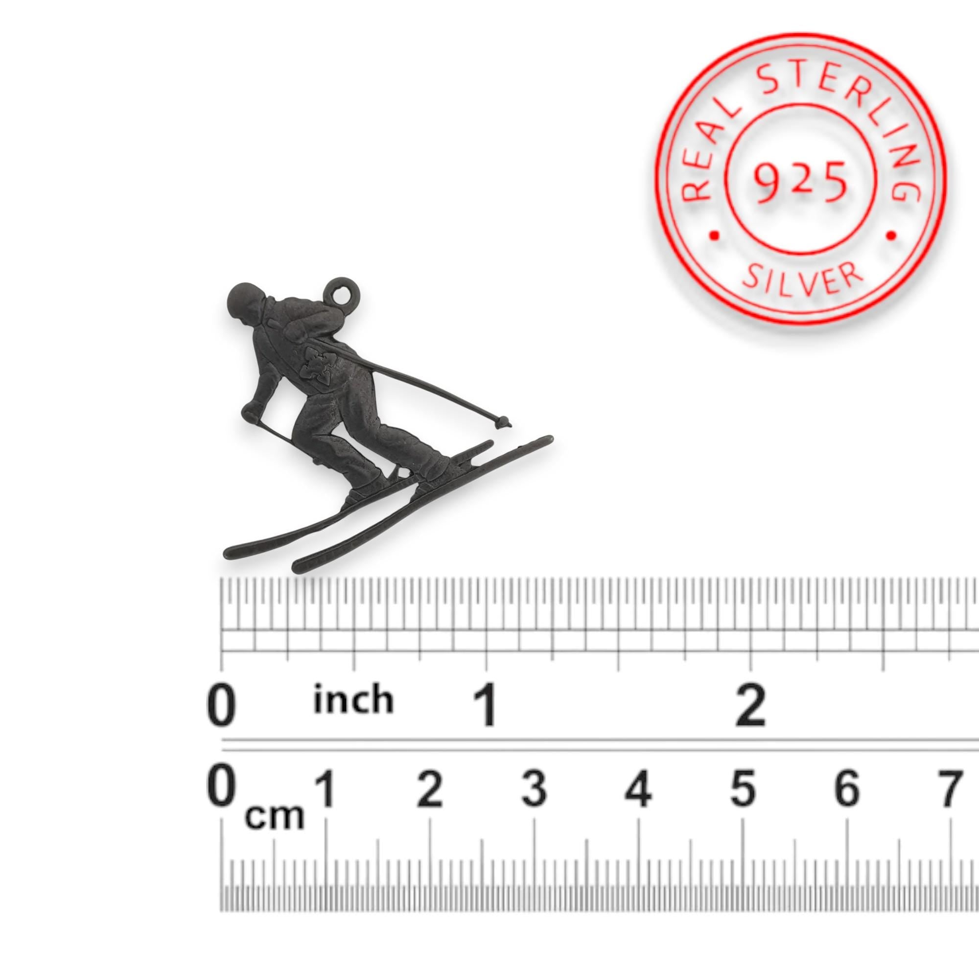 Skiing Jewelry Pendant for Women & Men – Oxidized Black 925 Silver Sports Charm – Handcrafted Freestyle and Slalom Accessory – Necklace