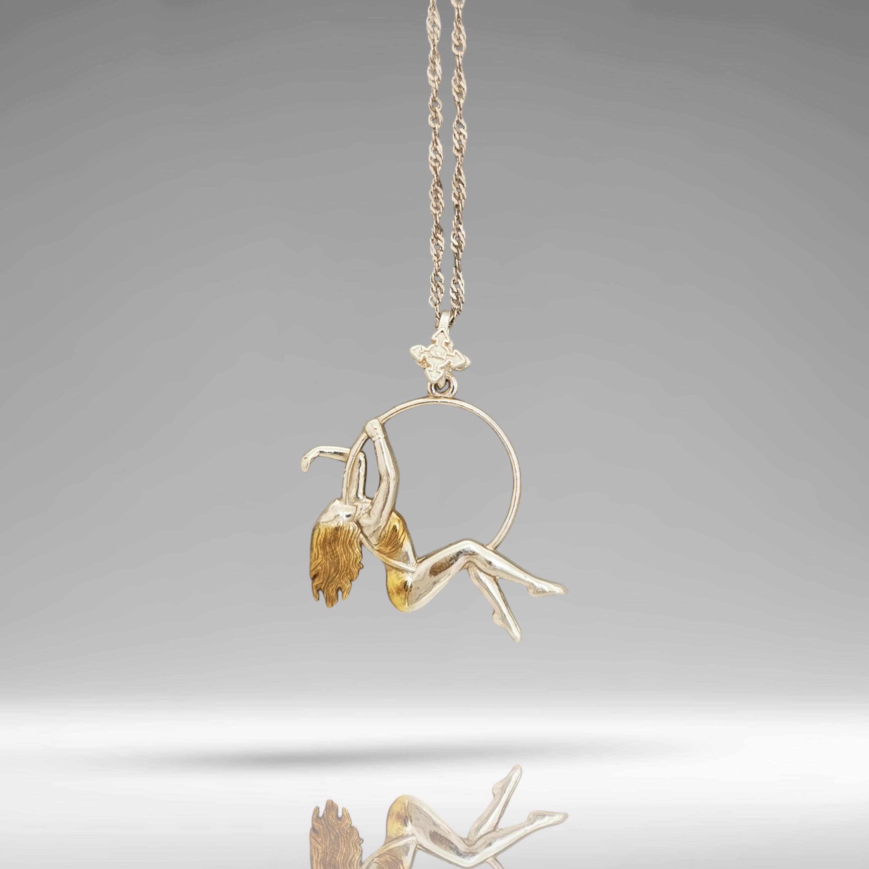 Aerial Hoop Jewelry Pendant for Women – 925 Silver with Gold Detail – Elegant Sports Gift for Performers – Necklace