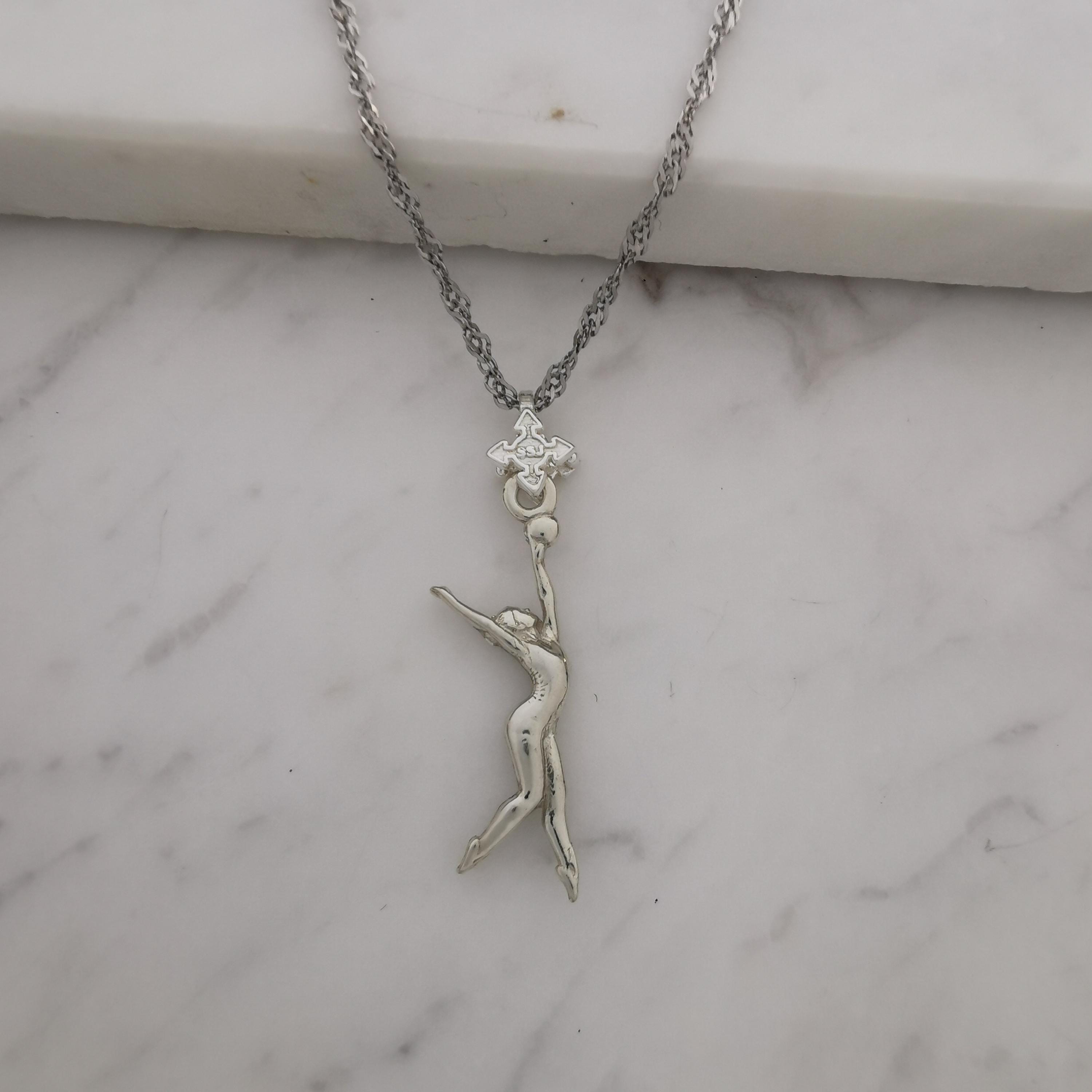 Rhythmic Gymnastics Jewelry Pendant for Women – Classic Silver 925 Gift – Ball Routine Charm for Ladies in Sport – Necklace