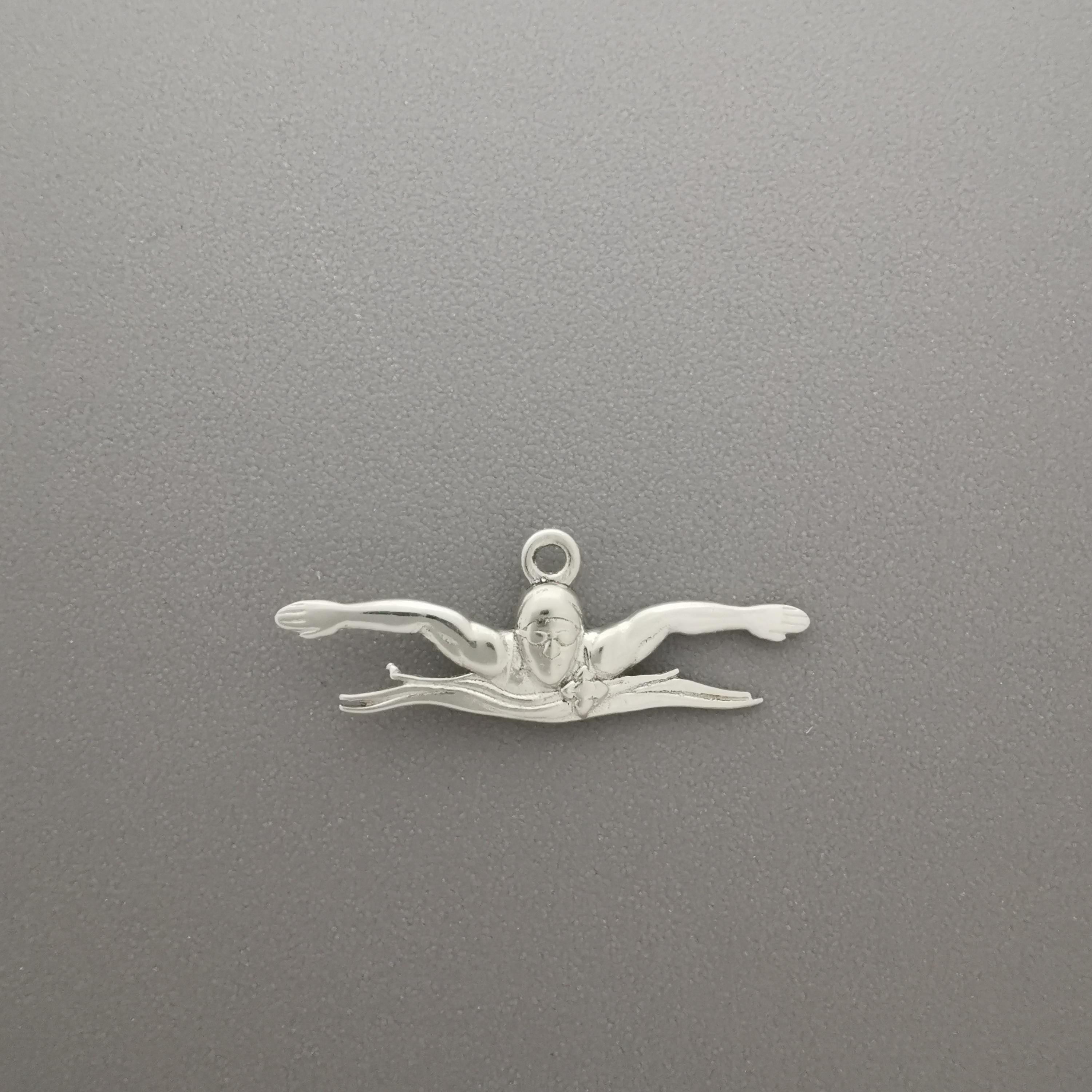 Swimming Jewelry Pendant for Men and Teen Boys – Classic 925 Silver Gift – Sports Accessory for Butterfly Stroke Swimmers – Necklace