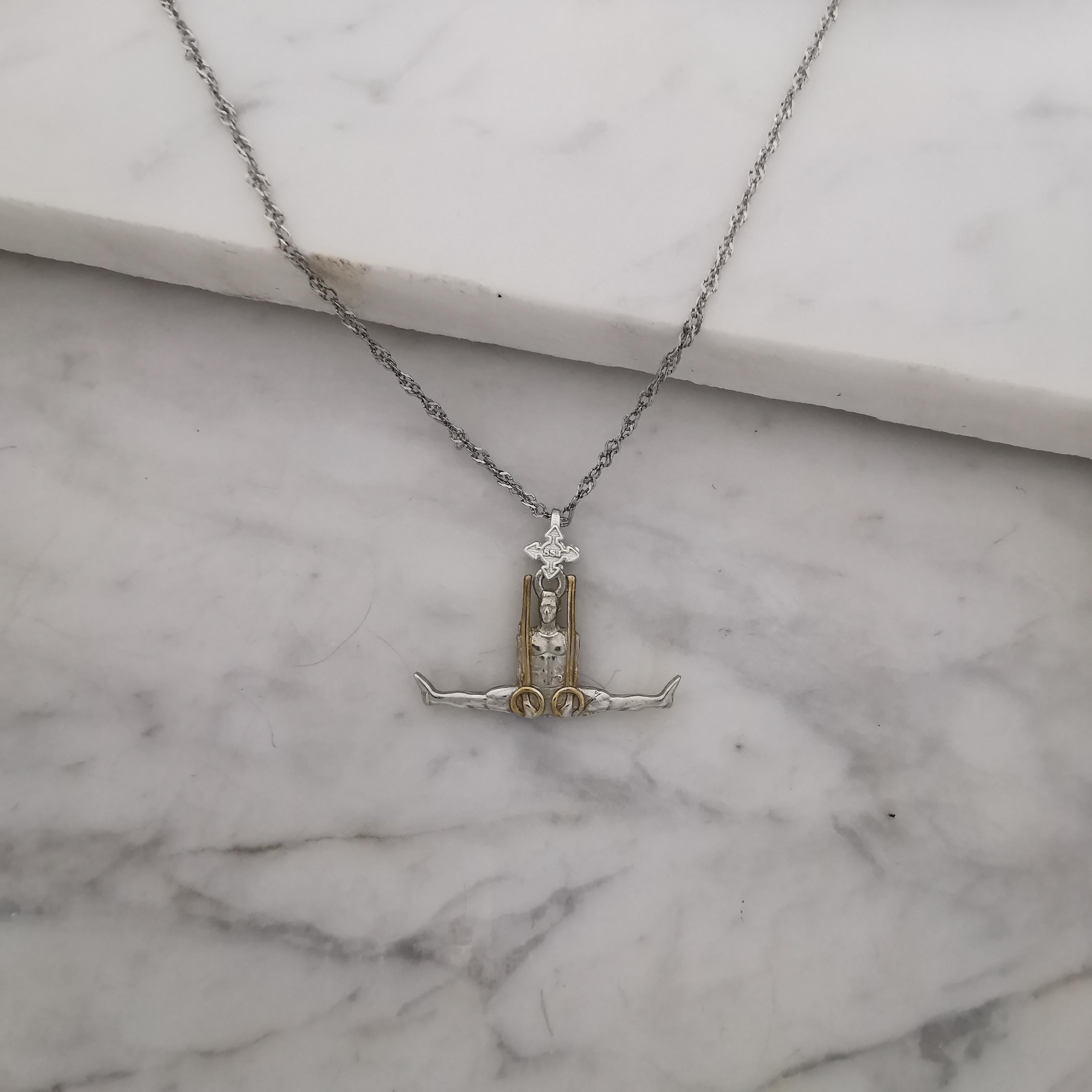 Artistic Gymnastics Jewelry Pendant for Men – 925 Silver with Partial Gold Plating Handcrafted Sport Charm for Strength & Precision Necklace