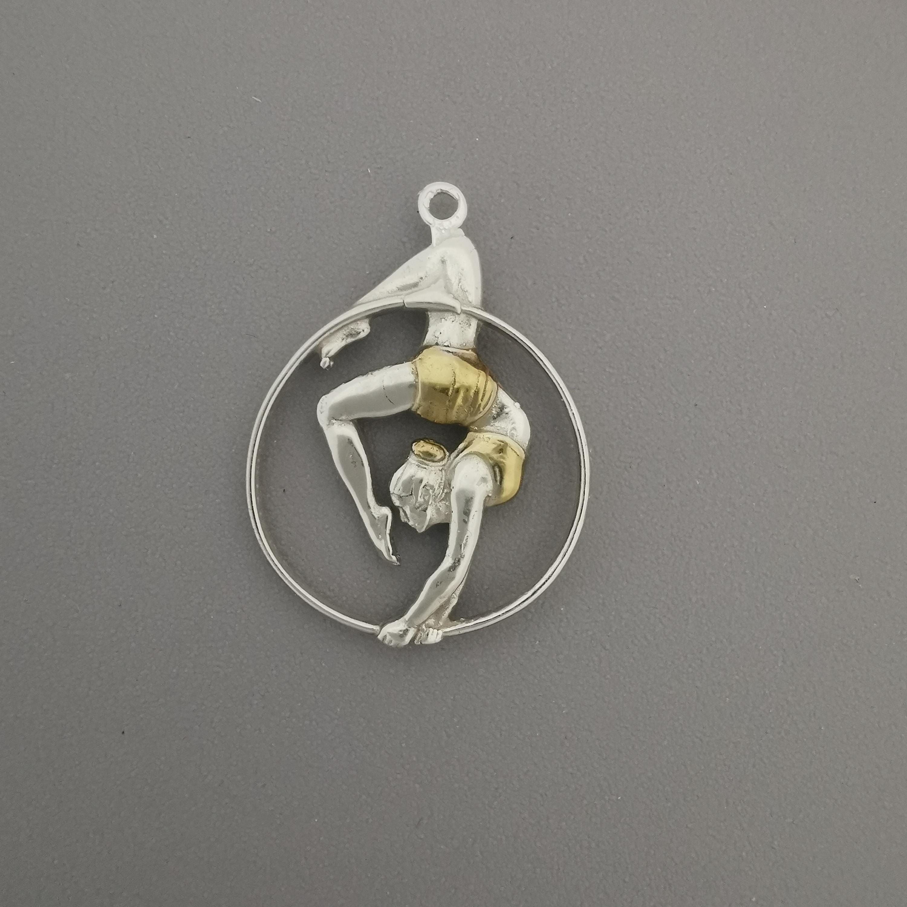 Aerial Hoop Pendant – Two-Tone 925 Silver Necklace with Gold Accent – Graceful Jewelry Gift for Aerial Performers and Elegant Women
