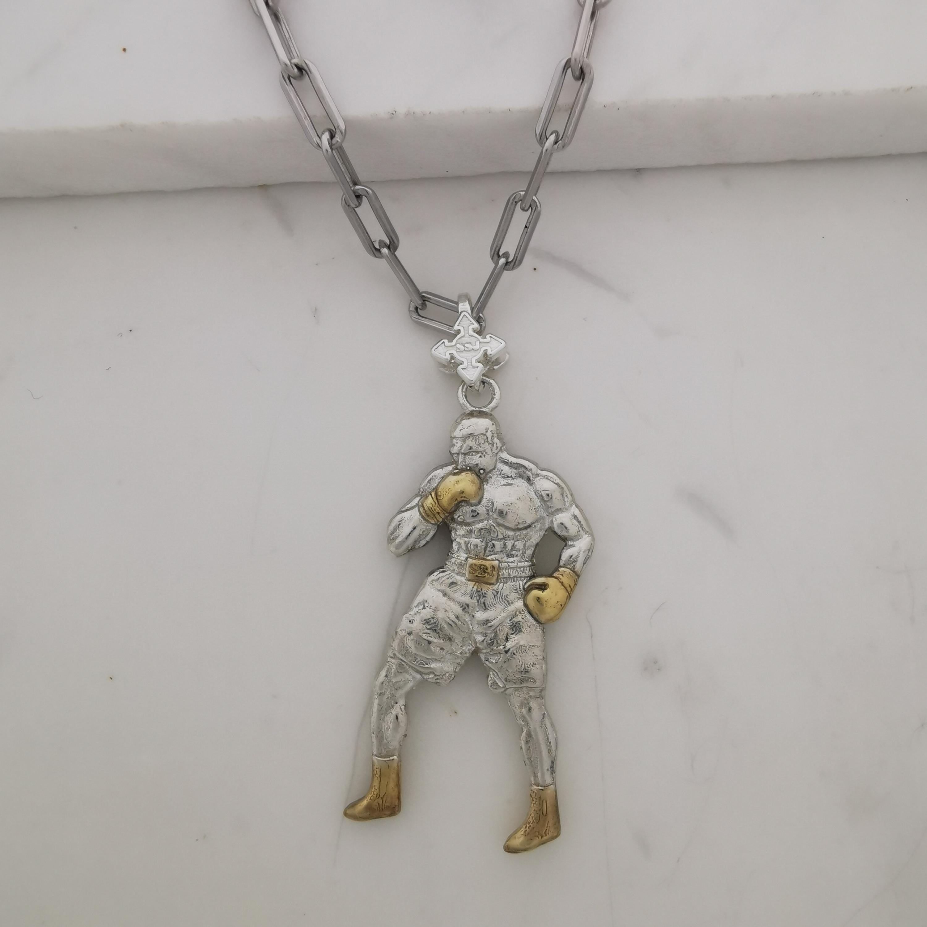 Boxing Jewelry Pendant for Men, 925 Silver with Partial Gold Plating Gift Handcrafted Sports Accessory for Fighters, Coaches & Fans Necklace