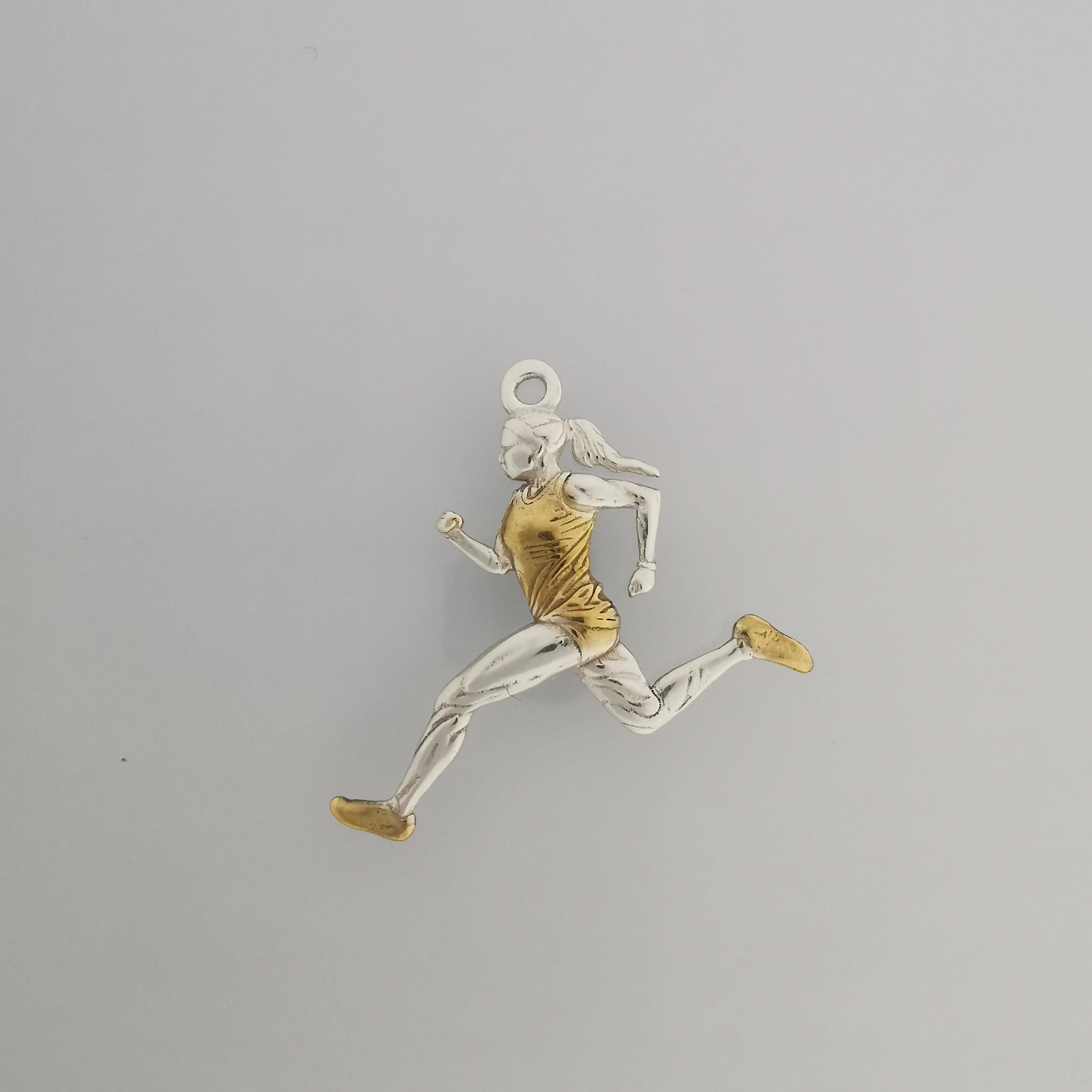 Running Woman Sports Jewelry for Female Athletes – 925 Silver Pendant with Partial Gold Plating – Gift for Runners, Sprinters & Track Stars