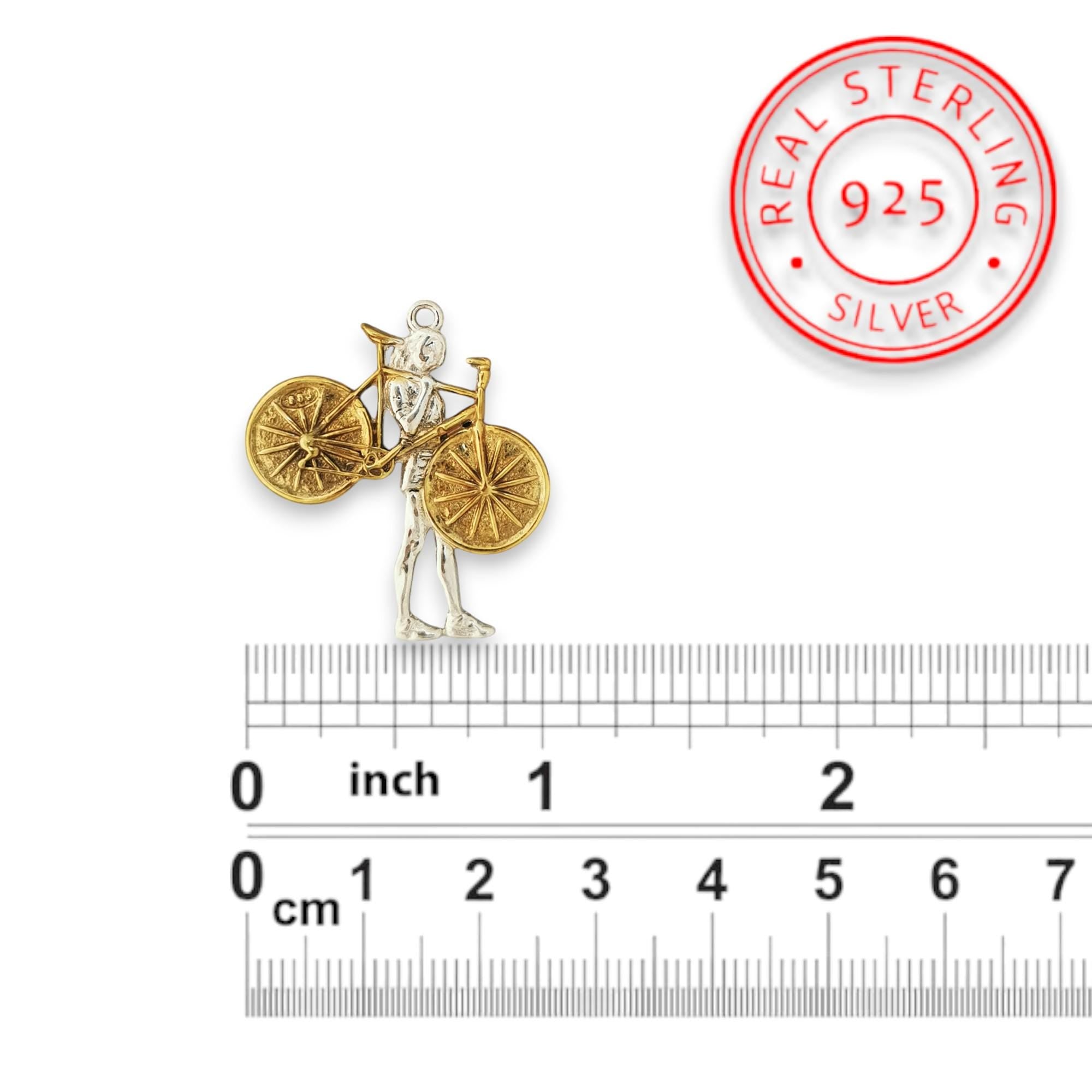 Cycling Jewelry Pendant for Women – Silver with Partial Gold Plating 925 Gift – Elegant Sports Accessory for Cyclists and Riders – Necklace