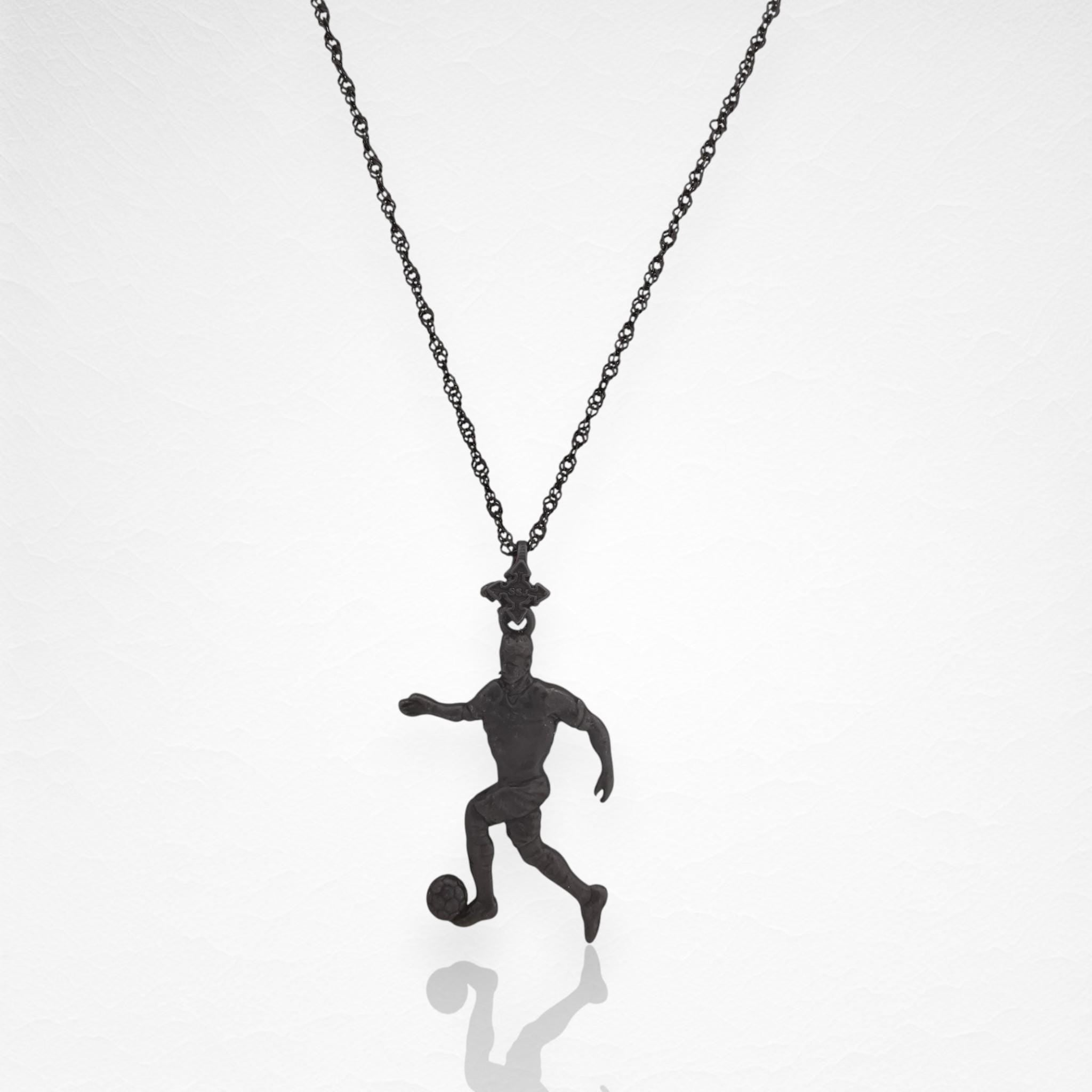 Football (Soccer) Pendant for Men – Oxidized Black 925 Silver Jewelry Gift – Handcrafted Sports Charm for Players, Coaches & Fans – Necklace