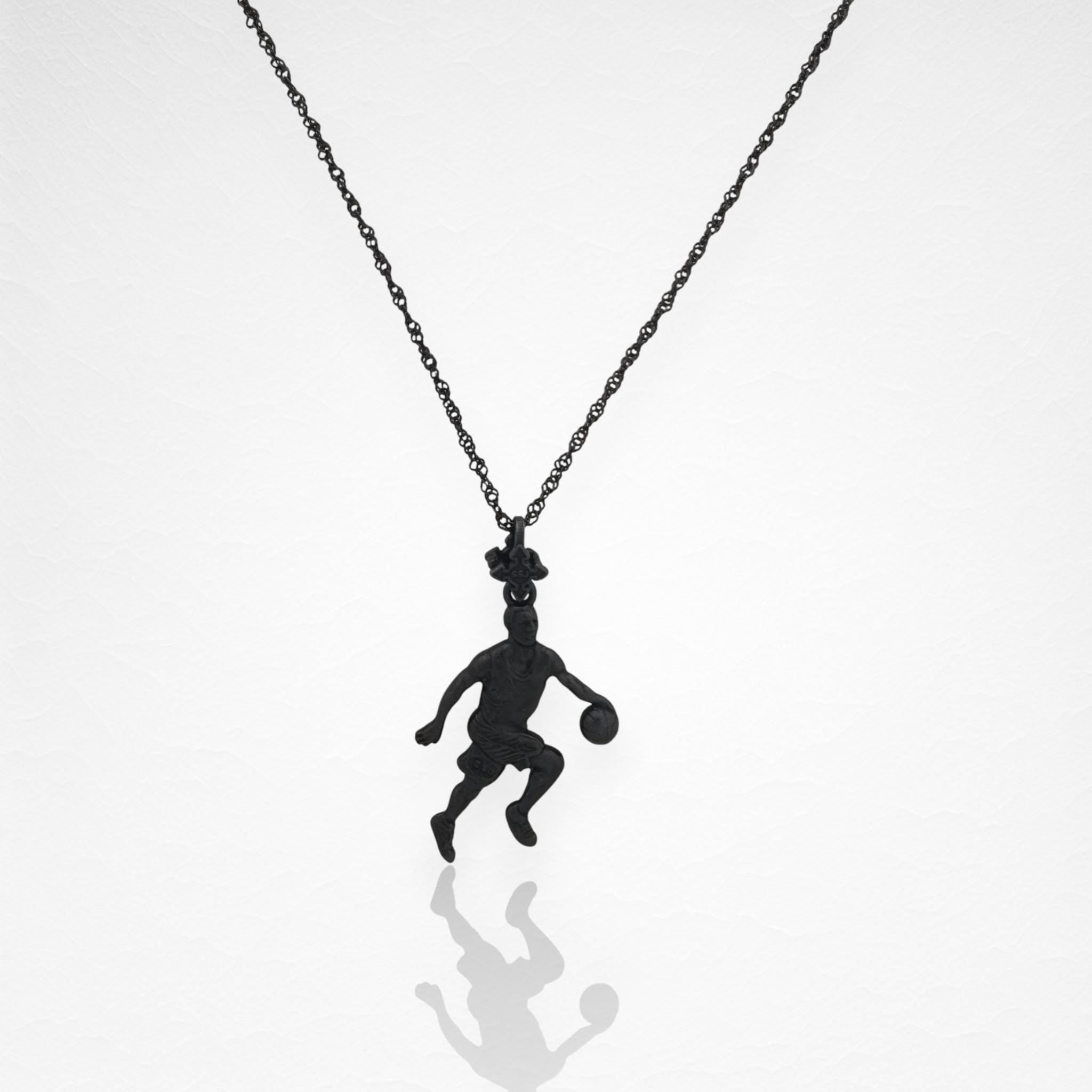 Basketball Jewelry Pendant for Men – Oxidized Black 925 Silver Gift – Bold Sports Accessory for Players and Collectors – Necklace