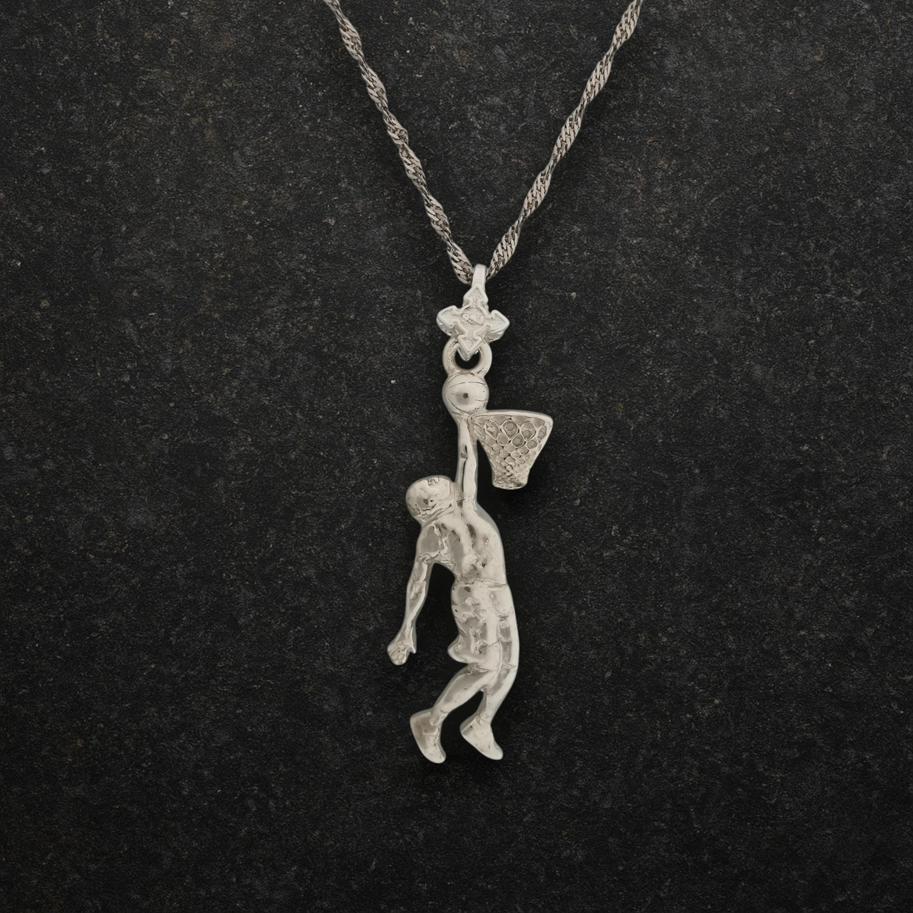 Basketball Dunk Pendant for Men – Classic Silver 925 Jewelry Gift for Players, Coaches & Fans – Sports Necklace