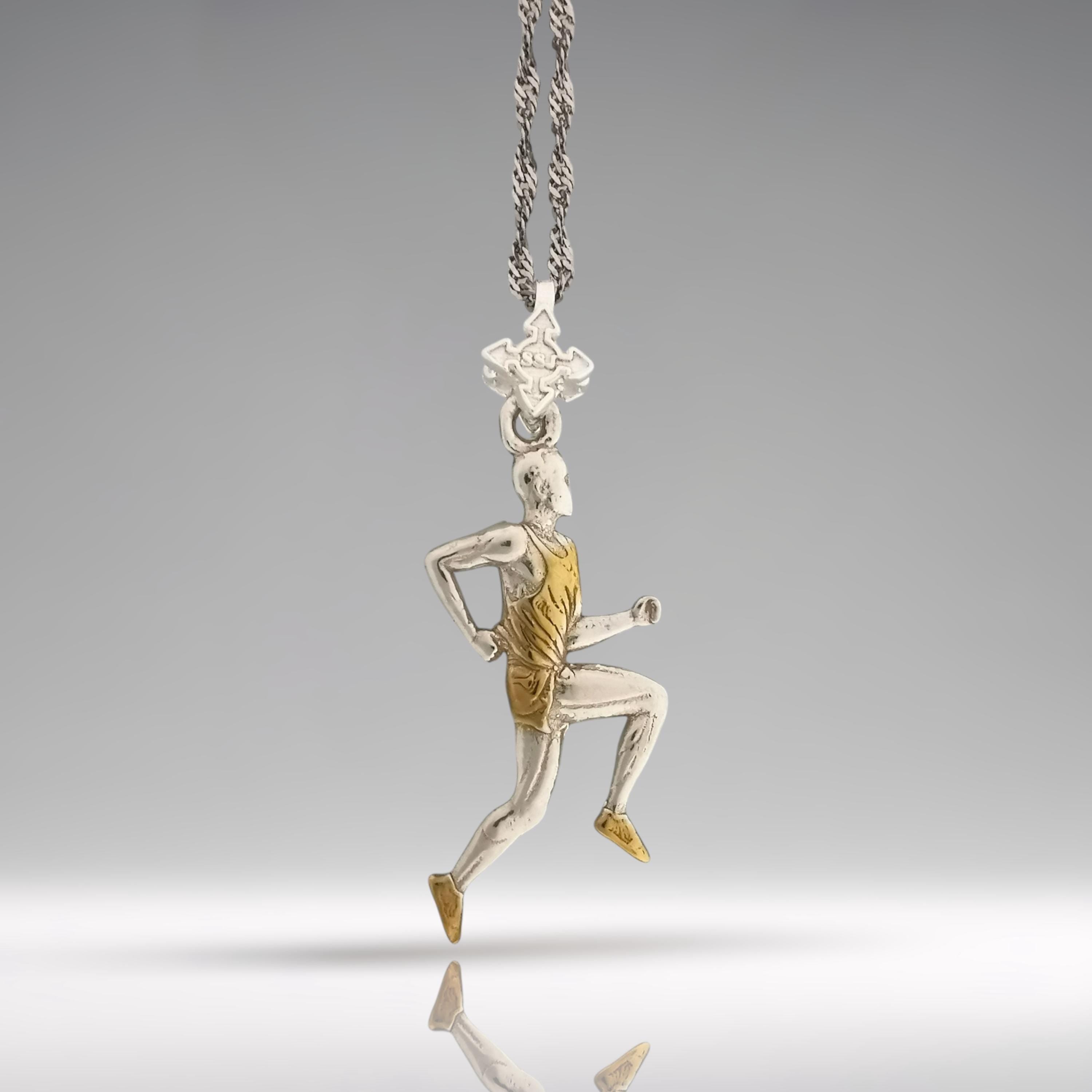 Running Jewelry Pendant for Men – 925 Silver with Partial Gold Plating Gift, Handcrafted Charm for Joggers & Track Athletes, Sports Necklace