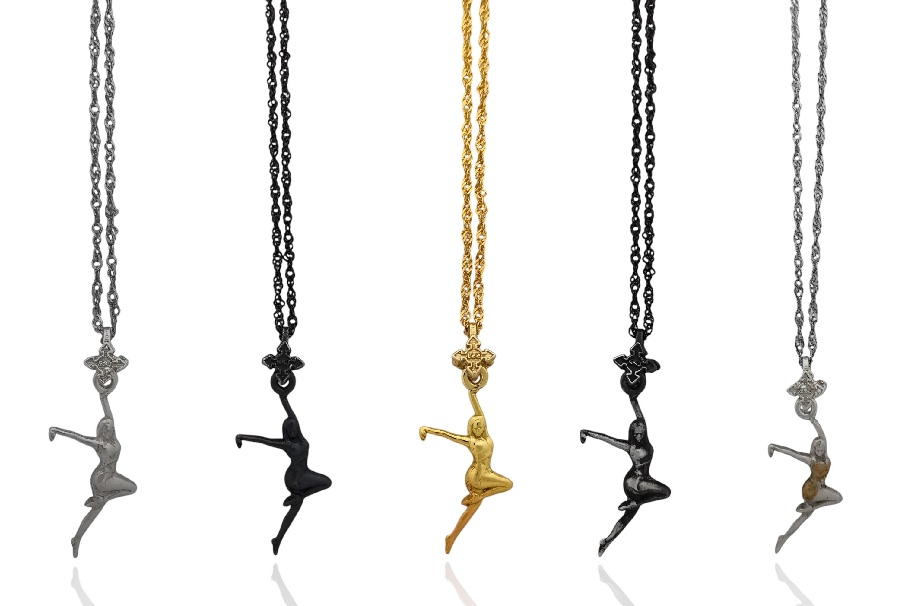Latin Dance Jewelry Pendant for Women – Oxidized Black 925 Silver Gift – Handcrafted Sports Accessory for Dancers – Necklace