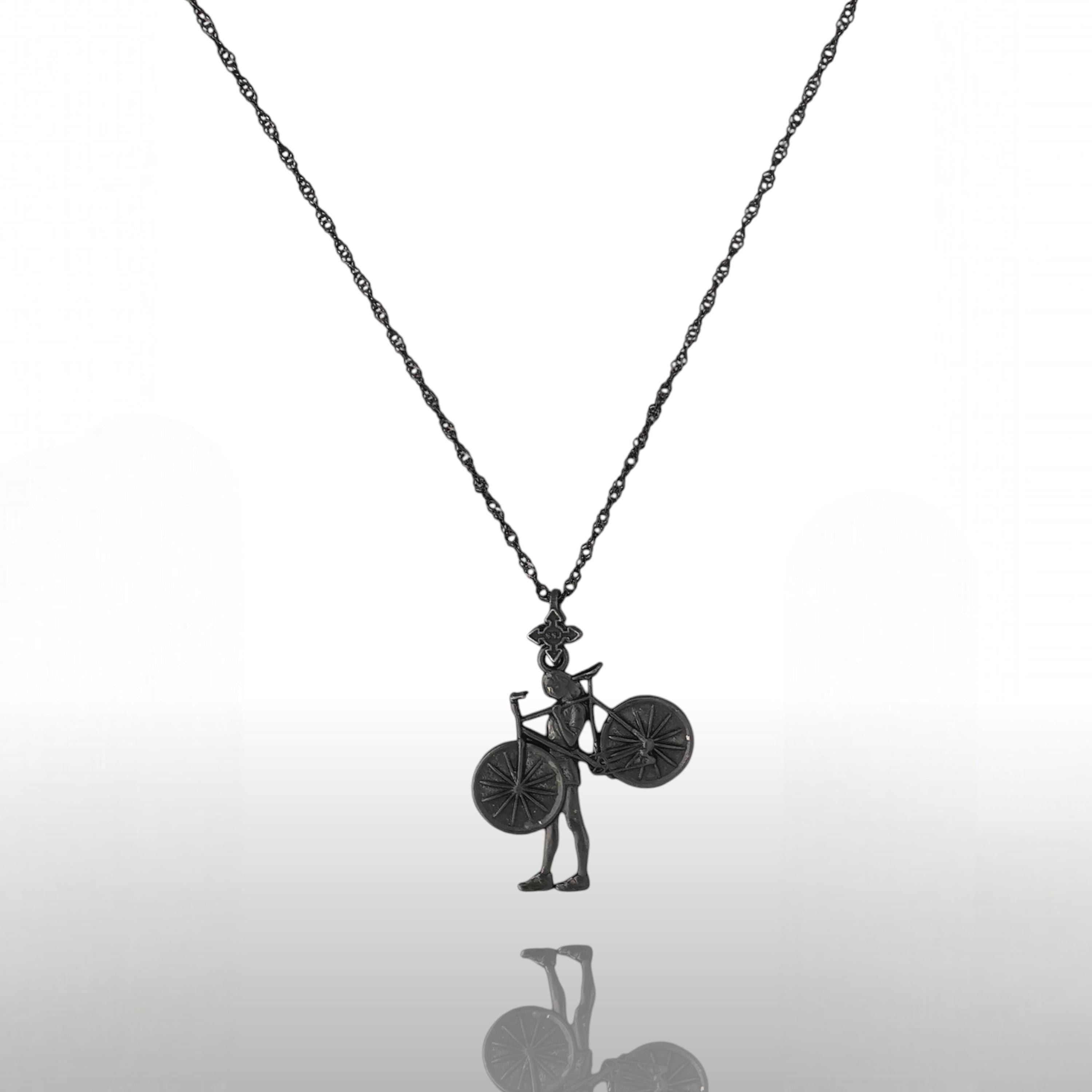 Cycling Jewelry Pendant for Women – Oxidized Black 925 Silver Gift – Sports Accessory for Cyclists and Riders by SSJ – Necklace