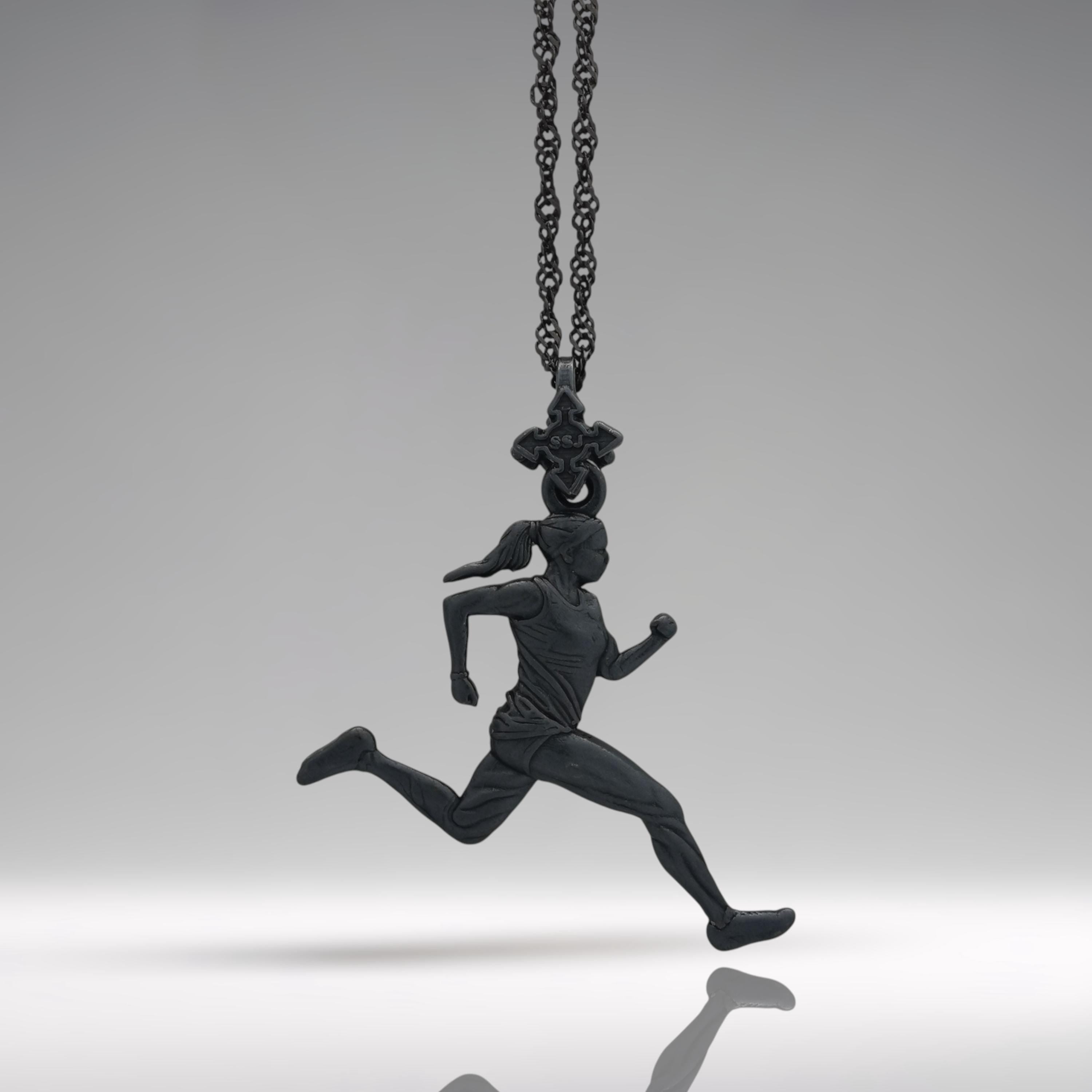 Gift for Runner Woman – Oxidized 925 Silver Pendant – Sporty Jewelry for Female Athletes and Active Women – Necklace