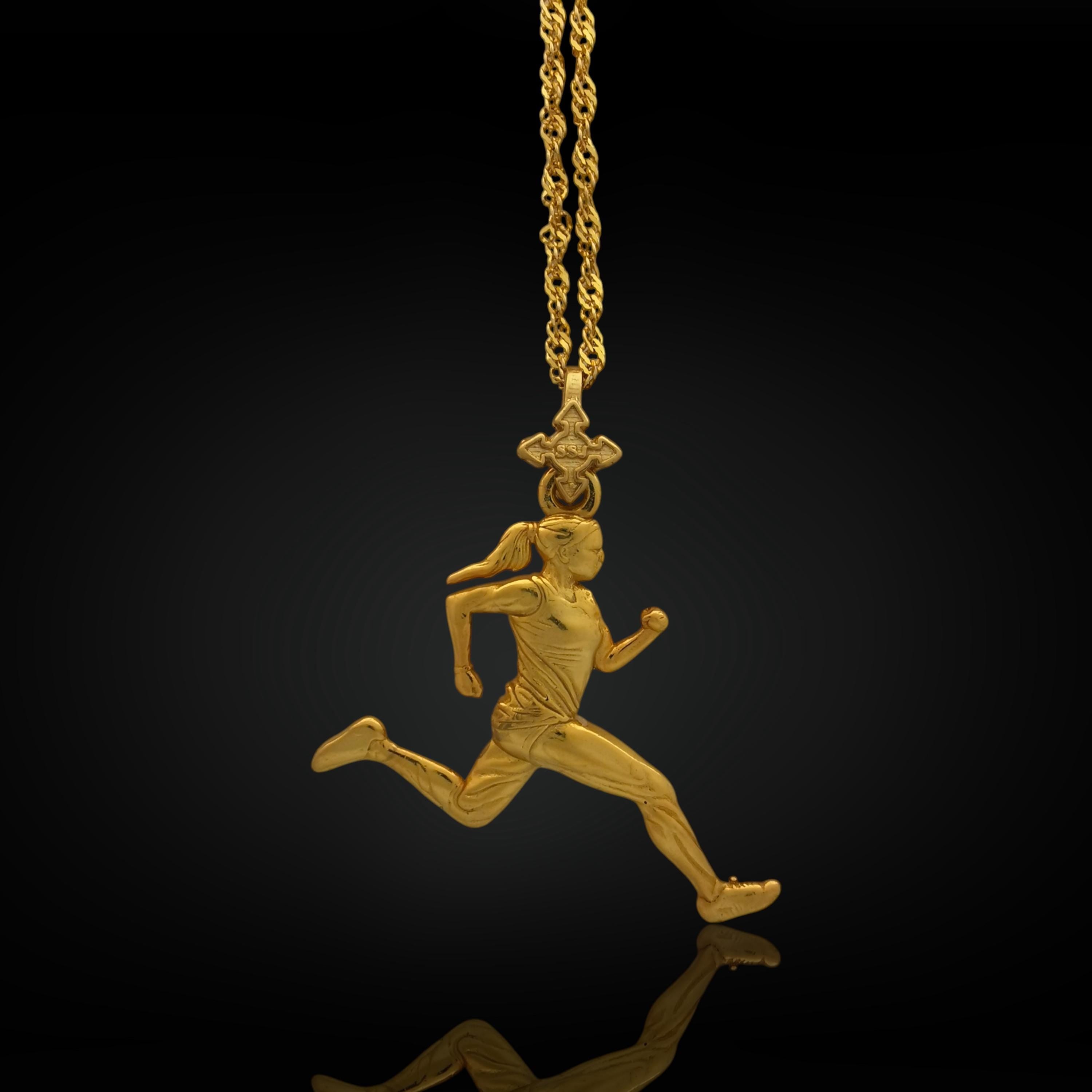 Running Woman Jewelry – Gold-Plated 925 Silver Pendant – Elegant Sports Necklace Gift for Active Women and Runners