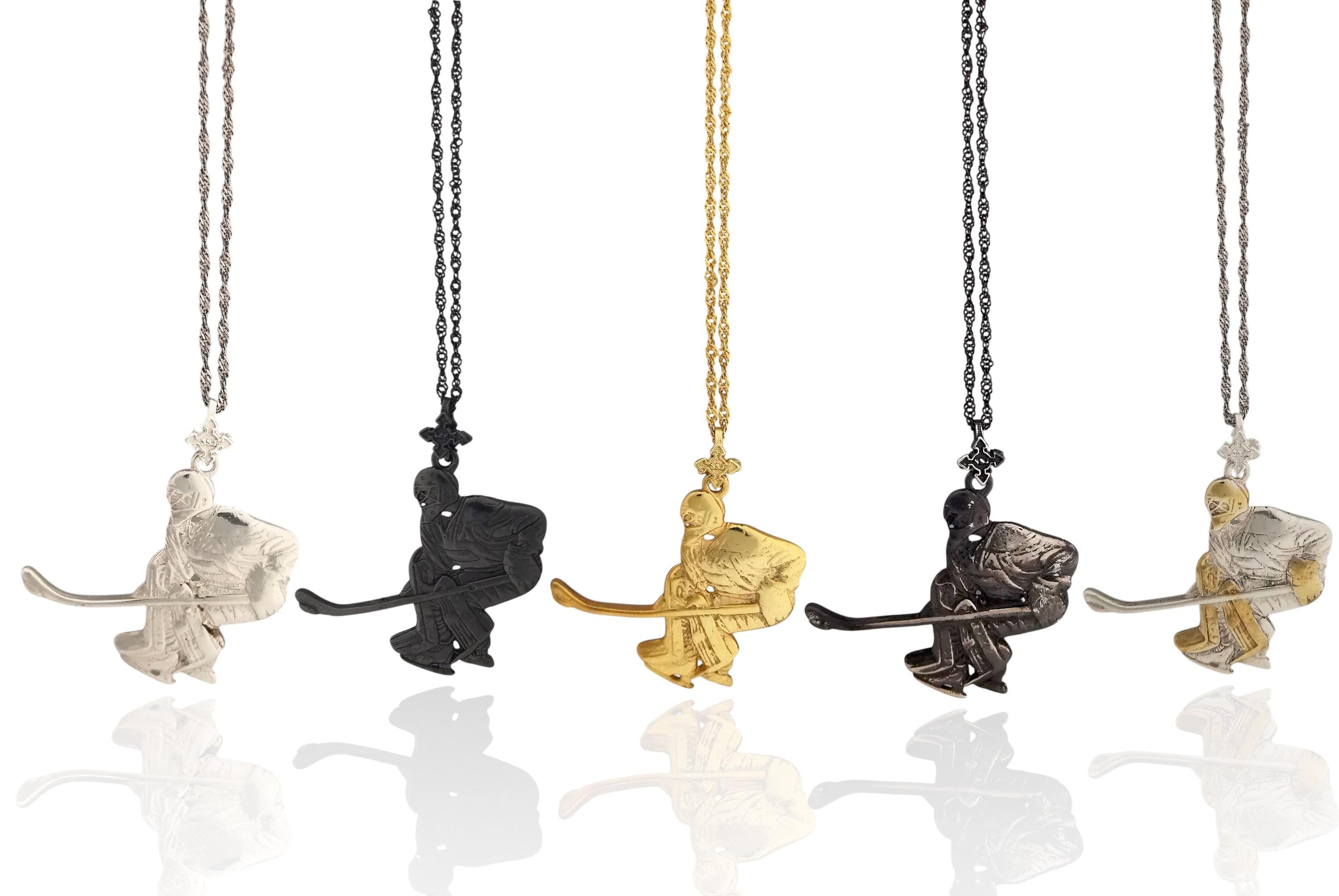 Ice Hockey Jewelry Pendant for Men – Gold-Plated 925 Silver Goalie Gift – Handcrafted Sports Charm for Athletes and Fans – Necklace