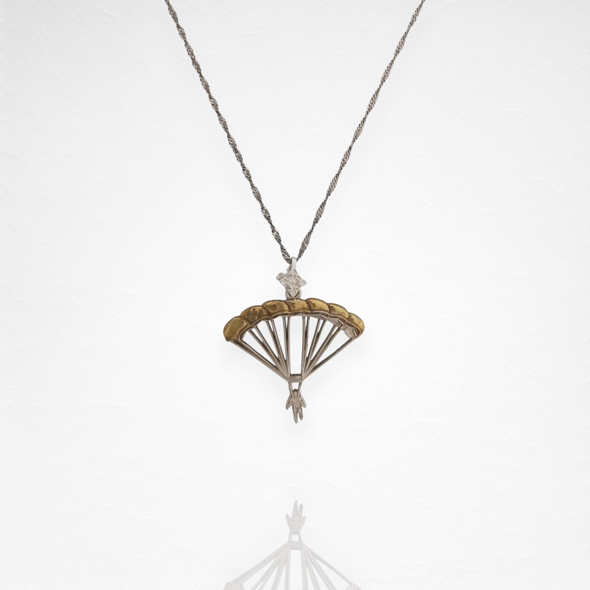 Skydiving Jewelry Pendant for Men and Women – 925 Silver with Partial Gold Plating Gift – Handcrafted Sports Charm – Necklace