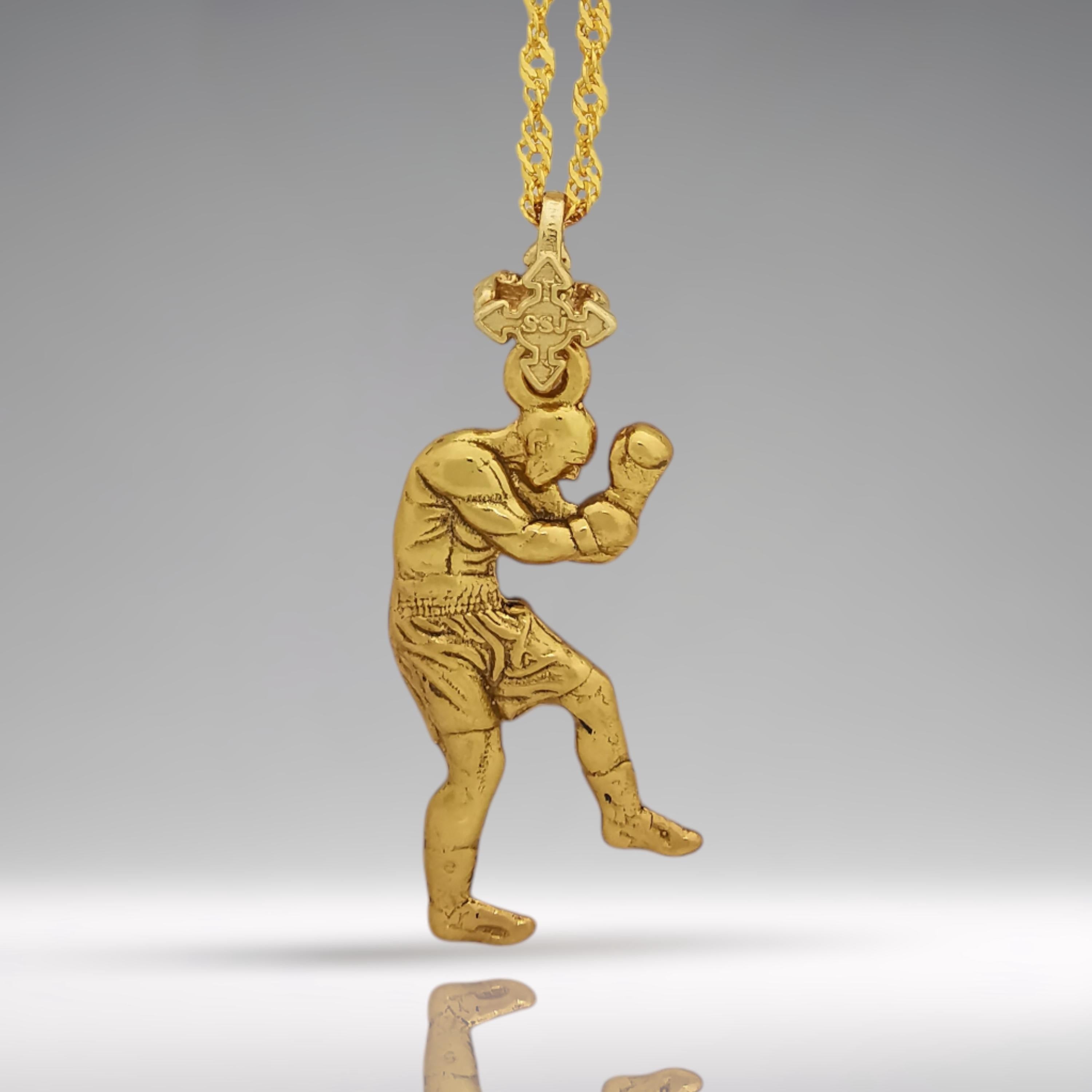 Boxing Pendant for Men – Gold-Plated 925 Silver Jewelry Gift – Sports Accessory for Fighters or Collectors – Necklace