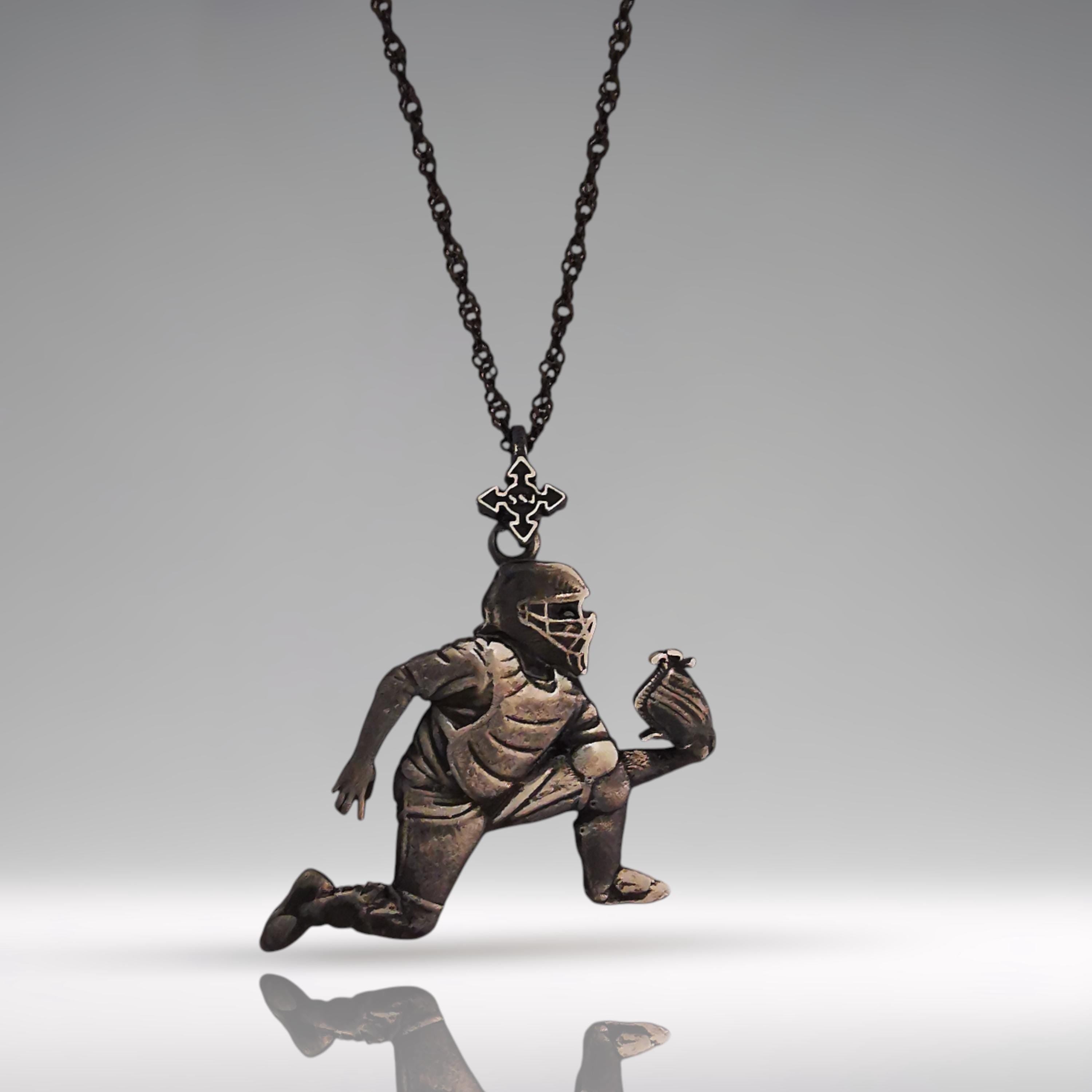 Baseball Jewelry Pendant for Men – Vintage Style 925 Silver Gift – Handcrafted Sports Accessory for Catchers and Baseball Lovers – Necklace