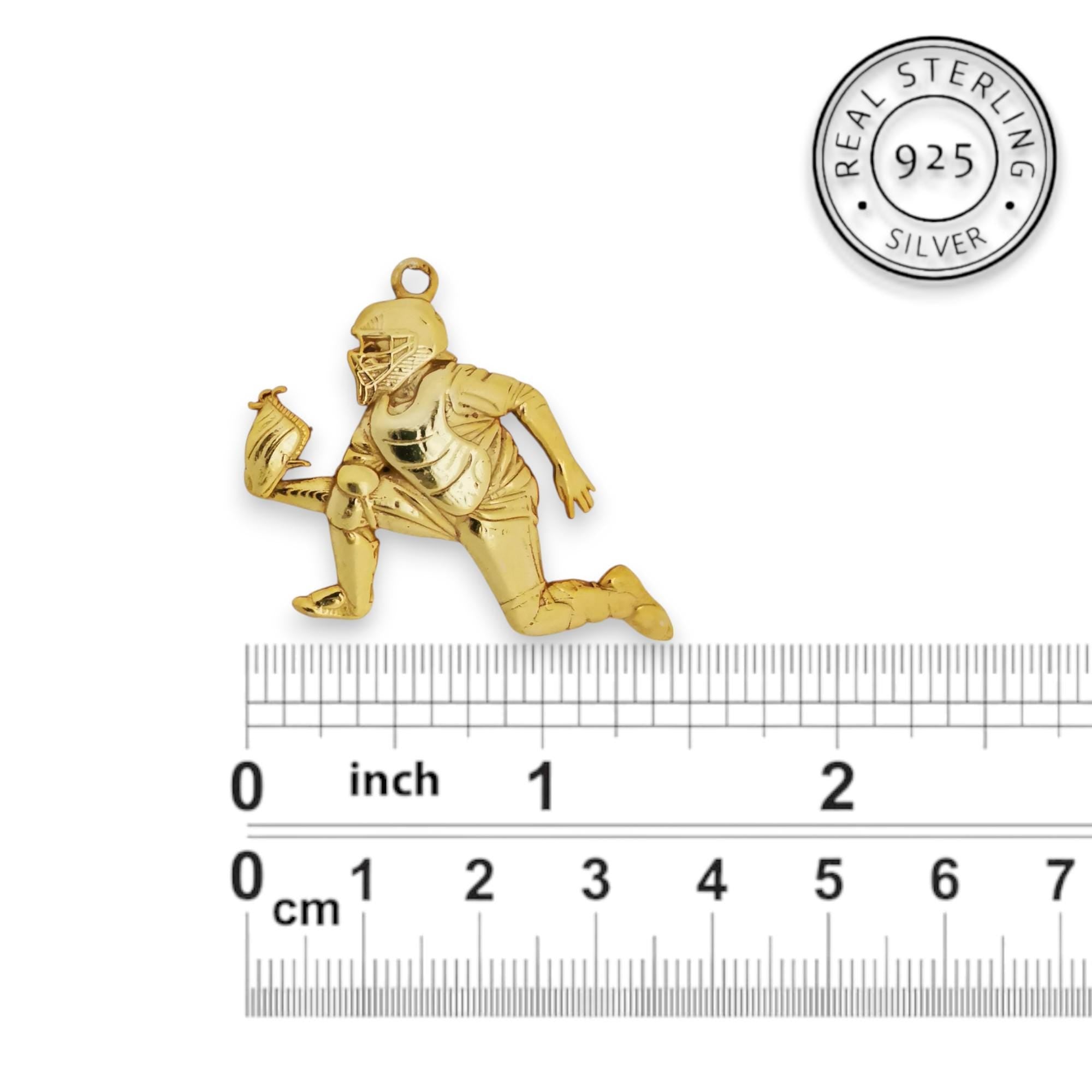 Baseball Catcher Pendant for Men – Gold-Plated 925 Silver Jewelry – Gift for Player, Coach or Fan