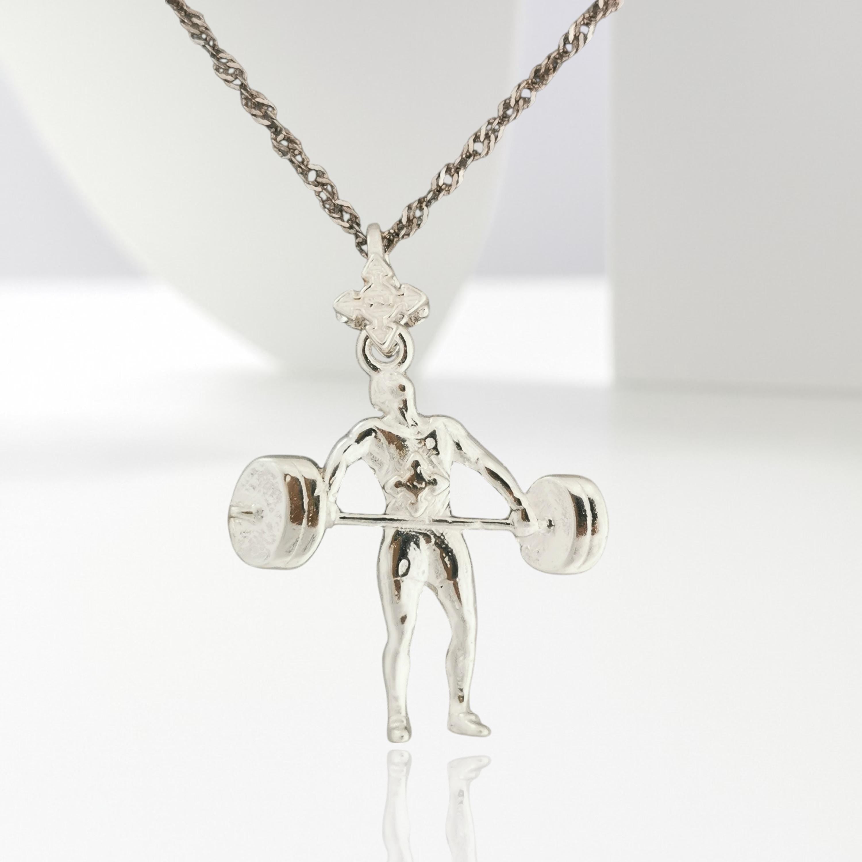 Weightlifting Pendant for Men – Classic Silver 925 Jewelry Gift – Handcrafted Gym Charm for Lifters, Athletes & Fitness Enthusiasts Necklace