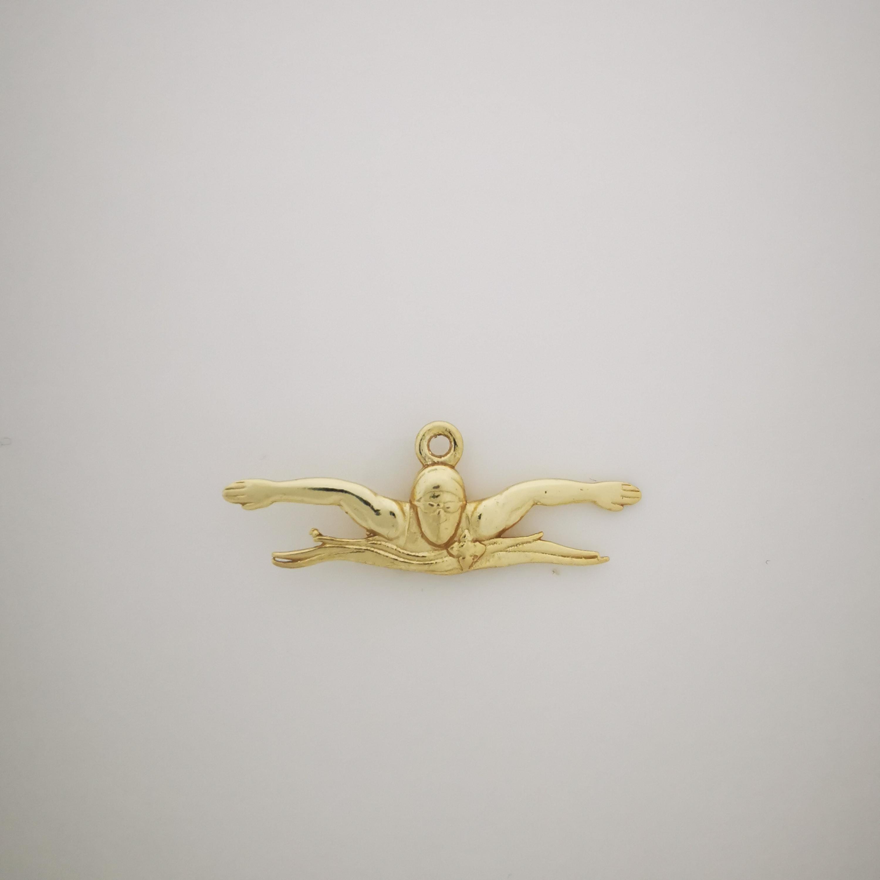 Swimming Jewelry Pendant for Men and Teen Boys – Gold-Plated 925 Silver Gift – Sports Accessory for Butterfly Stroke Swimmers – Necklace
